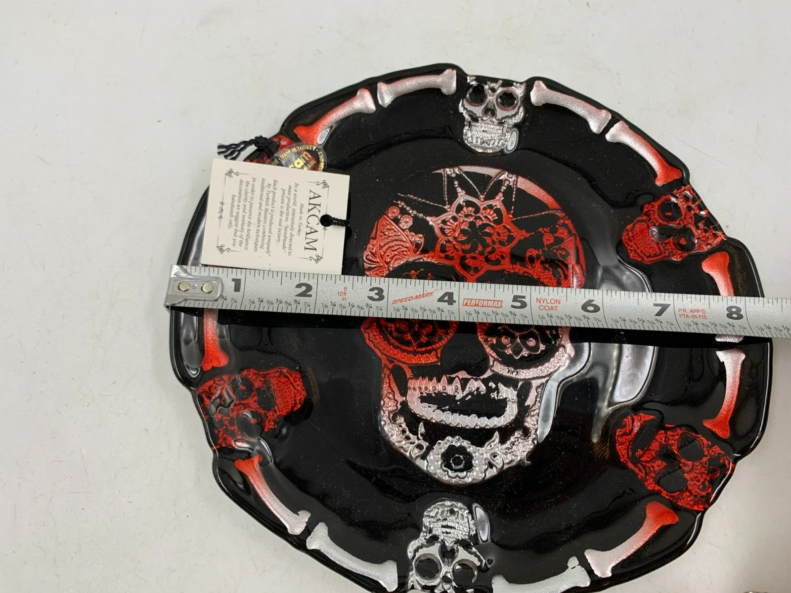 Akcam 8in Sugar Skull Red & Black Glass Plate BB01B02043