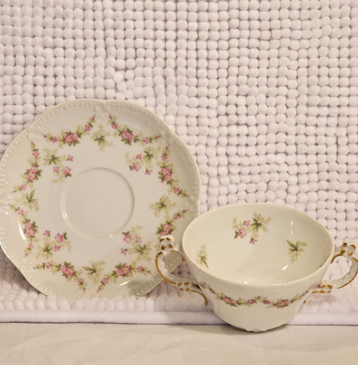 Bouillon cups w/ saucers, set of three, vintage, Haviland, T & V, CF Haviland
