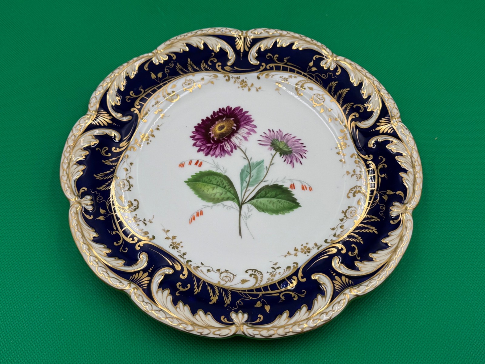 Set of 11 Antique Cobalt Blue & Gold Hand Painted Floral Luncheon Plates