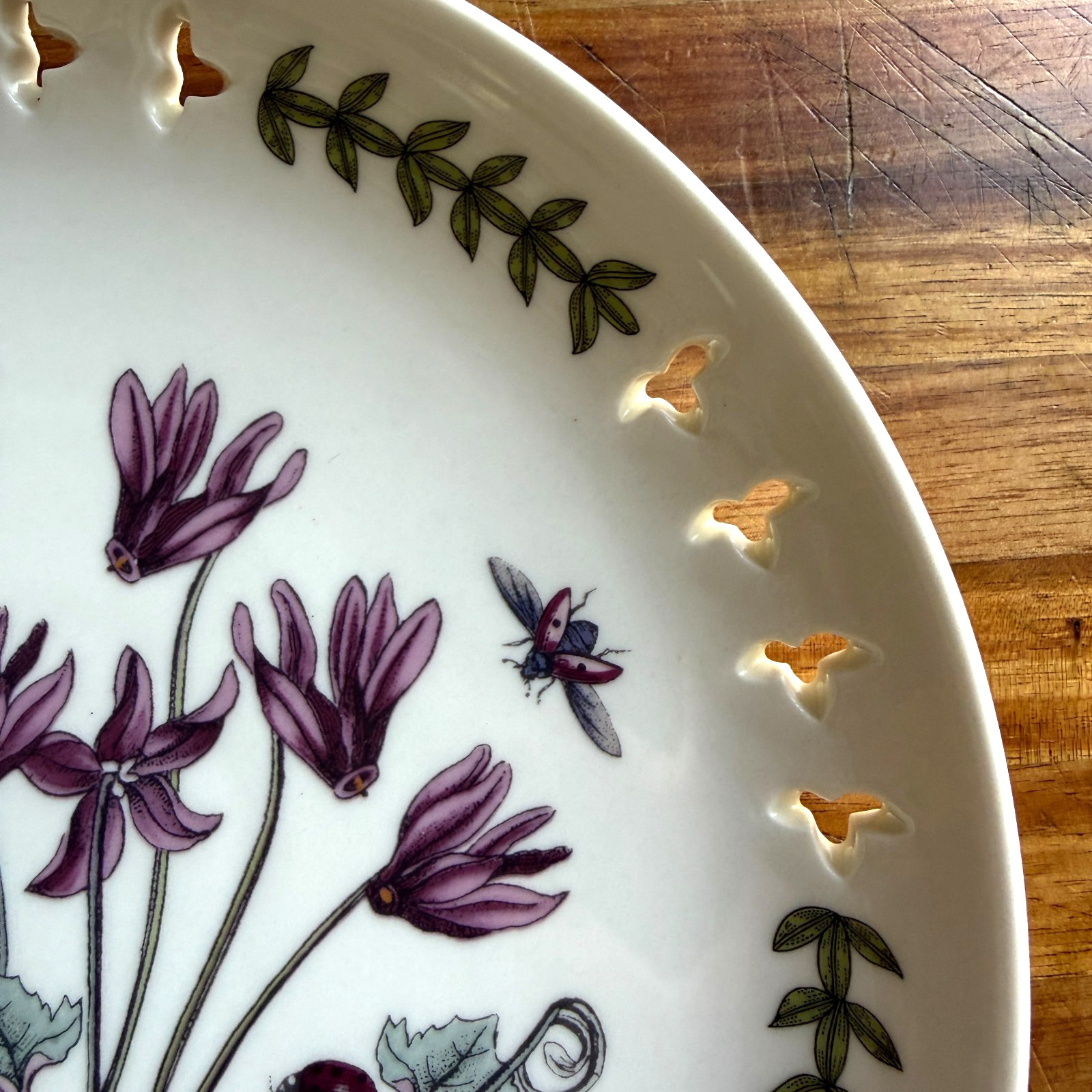 Botanic Garden by Portmeirion Rare Pierced Edge 8.5″ plate-Ivy Leaved Cyclamen