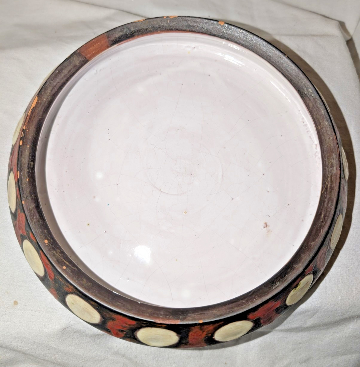 Ceramica Jardim Curitiba Red, White & Black Glazed Pot/Container w/ Lid