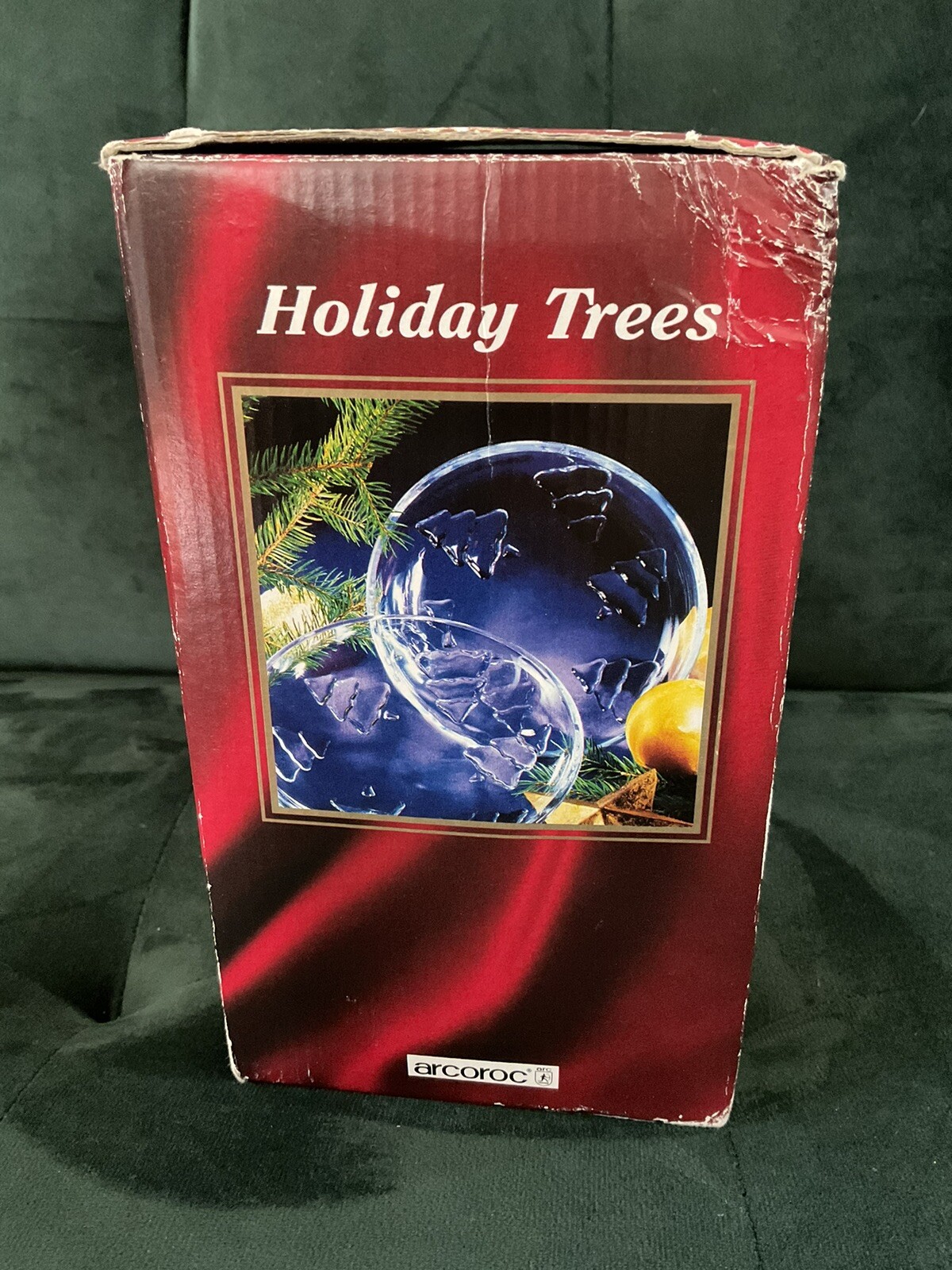 Arcoroc Glass Dessert Christmas Plates Holiday Trees 1 set of 8 in Original Box