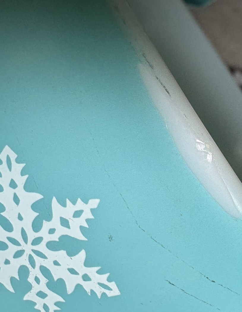 Vintage PYREX Turquoise Snowflake Casserole Dish # 043 1 1/2 Qt. NO LID