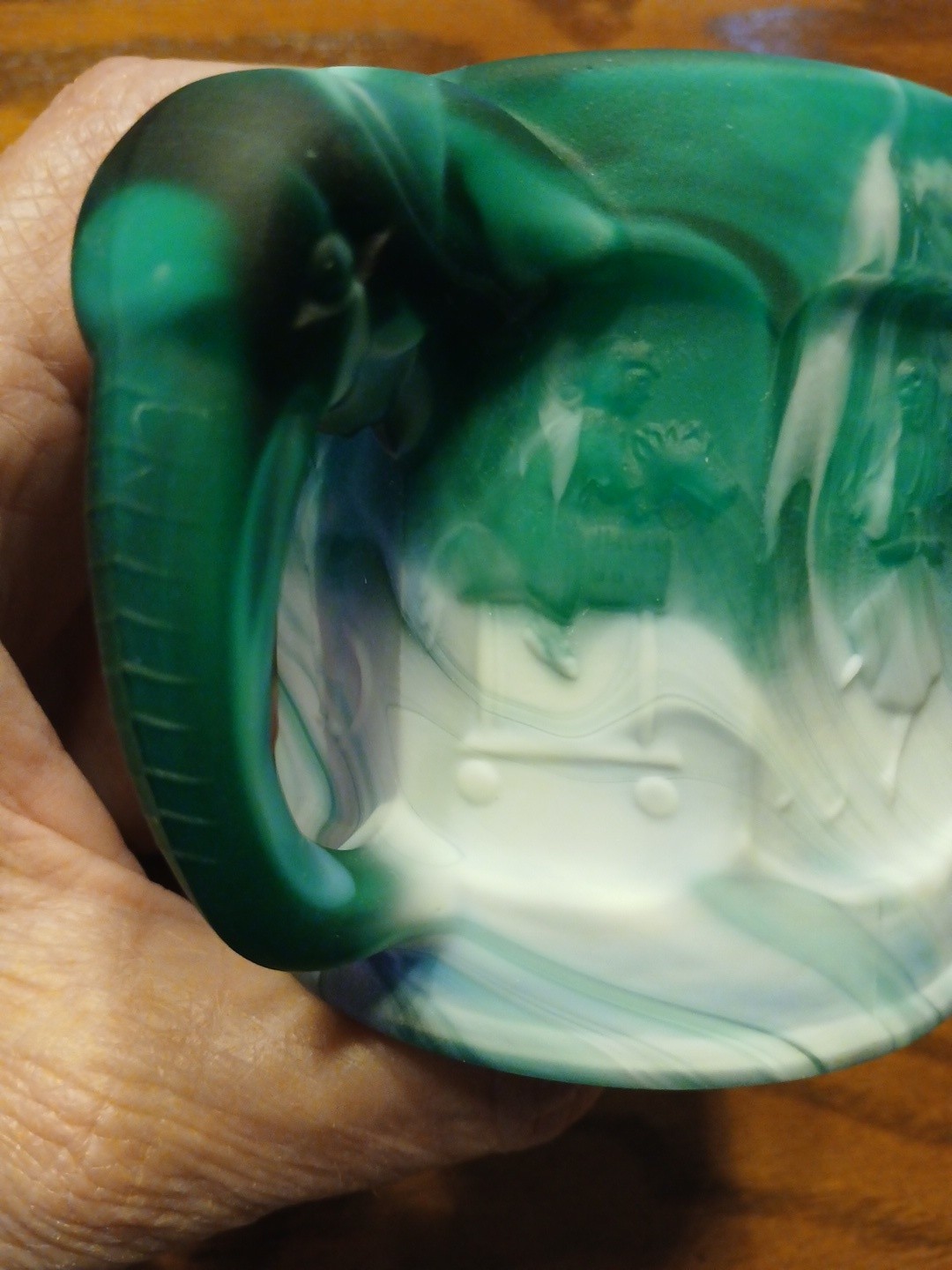 IMPERIAL GLASS Storybook Deep Green Slag Child’s Mug Cup Vintage – Nice!