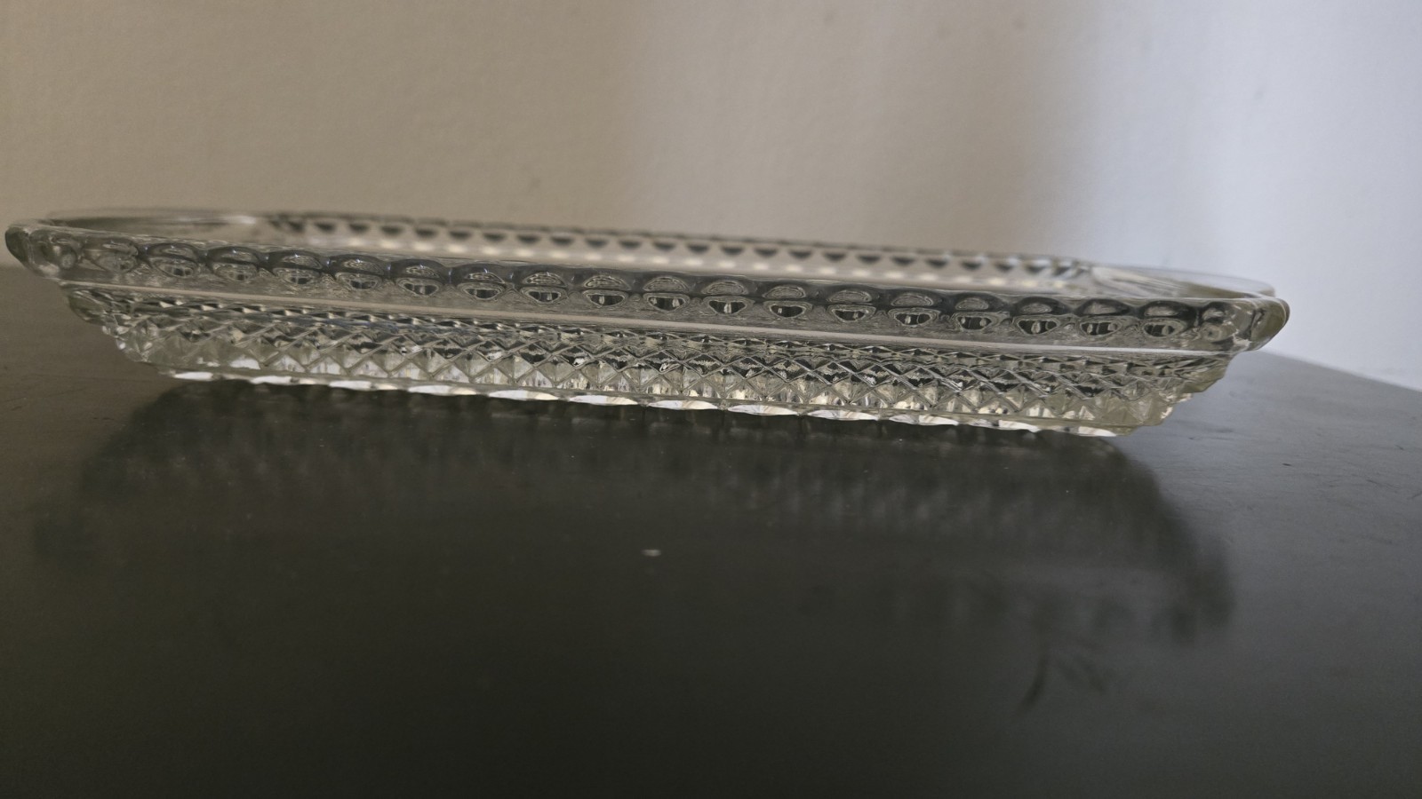 Anchor Hocking Wexford Glass Rectangle Handled Tray Diamond Pattern 9.75″ X ~5″