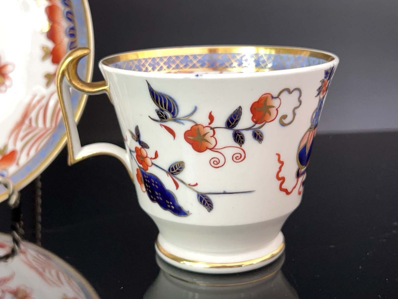 Antique Early Spode Cup & Saucer Japanese Imari C1810 Porcelain Gilt Blue Red