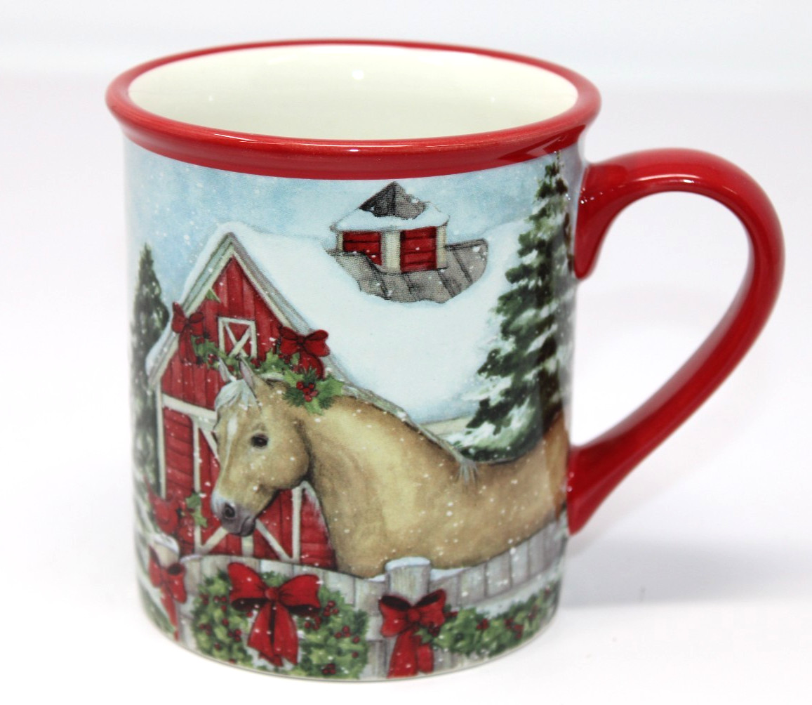 Certified Intl HOMESTEAD CHRISTMAS Tan Horse Ceramic Mug – NEW