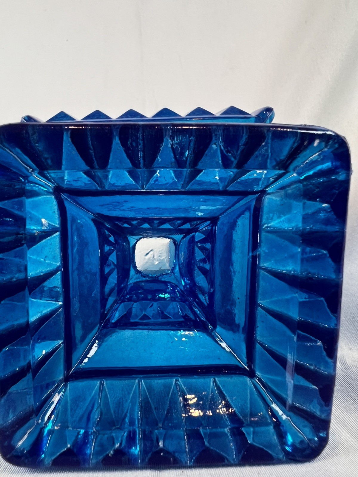 Vintage Jeannette Glass Cobalt Blue Covered Candy Dish Pedestal Wedding Box 6”
