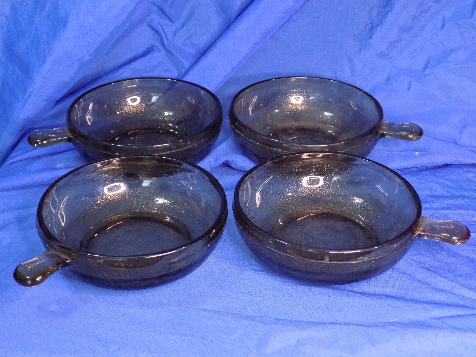 Glasbake Brown Crinkle Grab Handle Bowls Oven-Proof Glass USA Made Vintage VGC