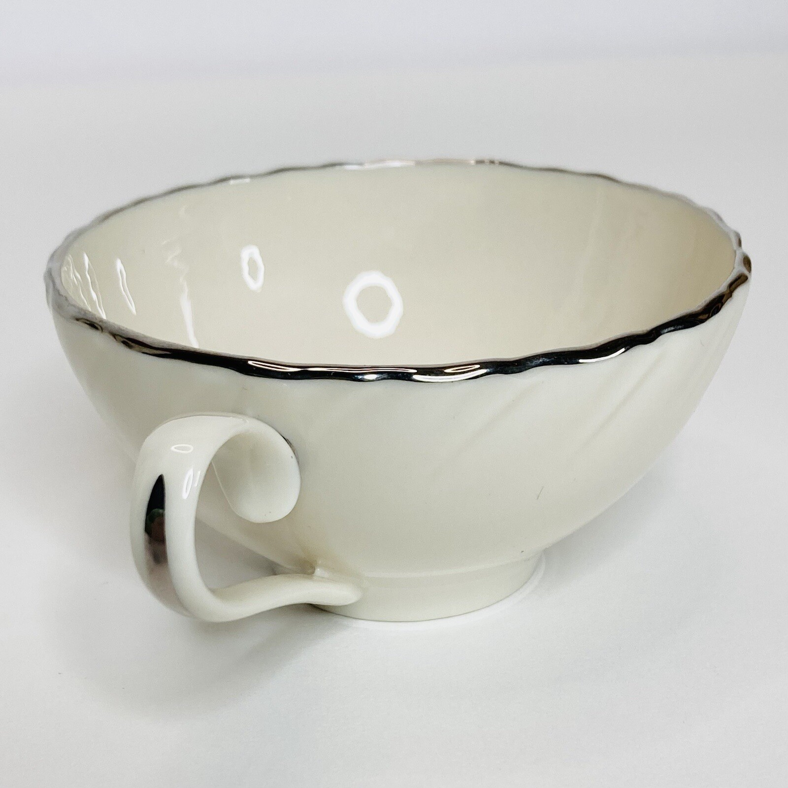 Lenox Weatherly Platinum Teacup Ivory White Silver Rim And Handle Made In USA
