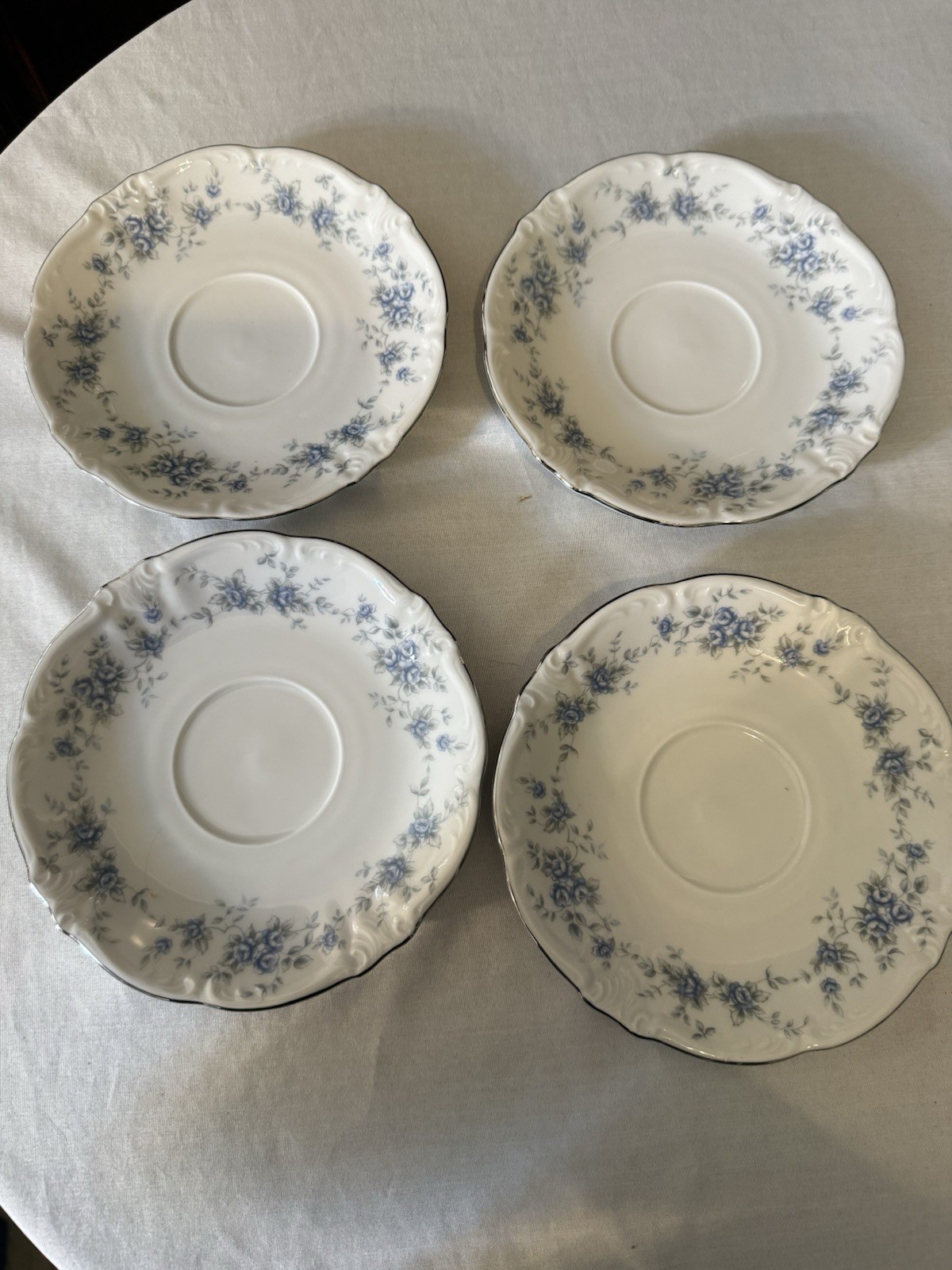 Vintage Winterling Teacup and Saucer White Blue Floral Platinum Trim Germany Set