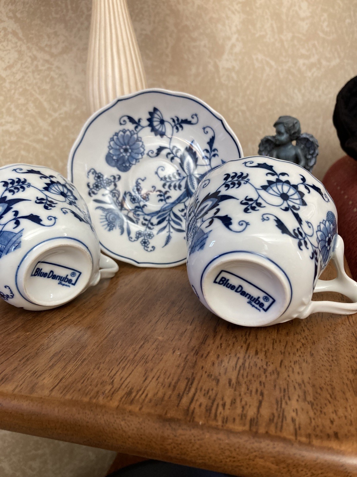 Blue Danube Cup and Saucer Lipper Japan Porcelain Flowers Blue Onion Scalloped