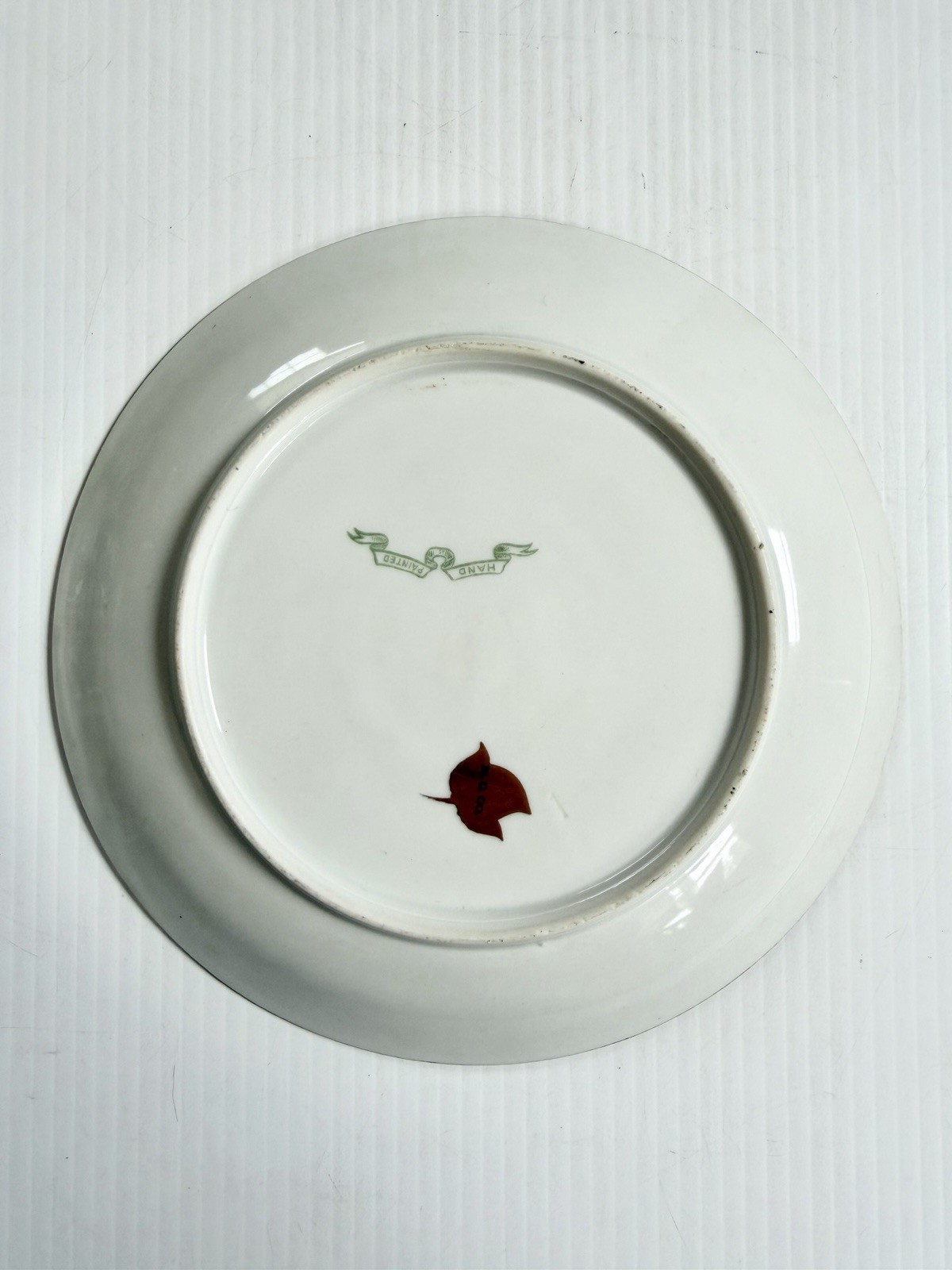 Vintage MC CO Painted Plate Roses w/Dark Green & Gold Border, Signed Raymond