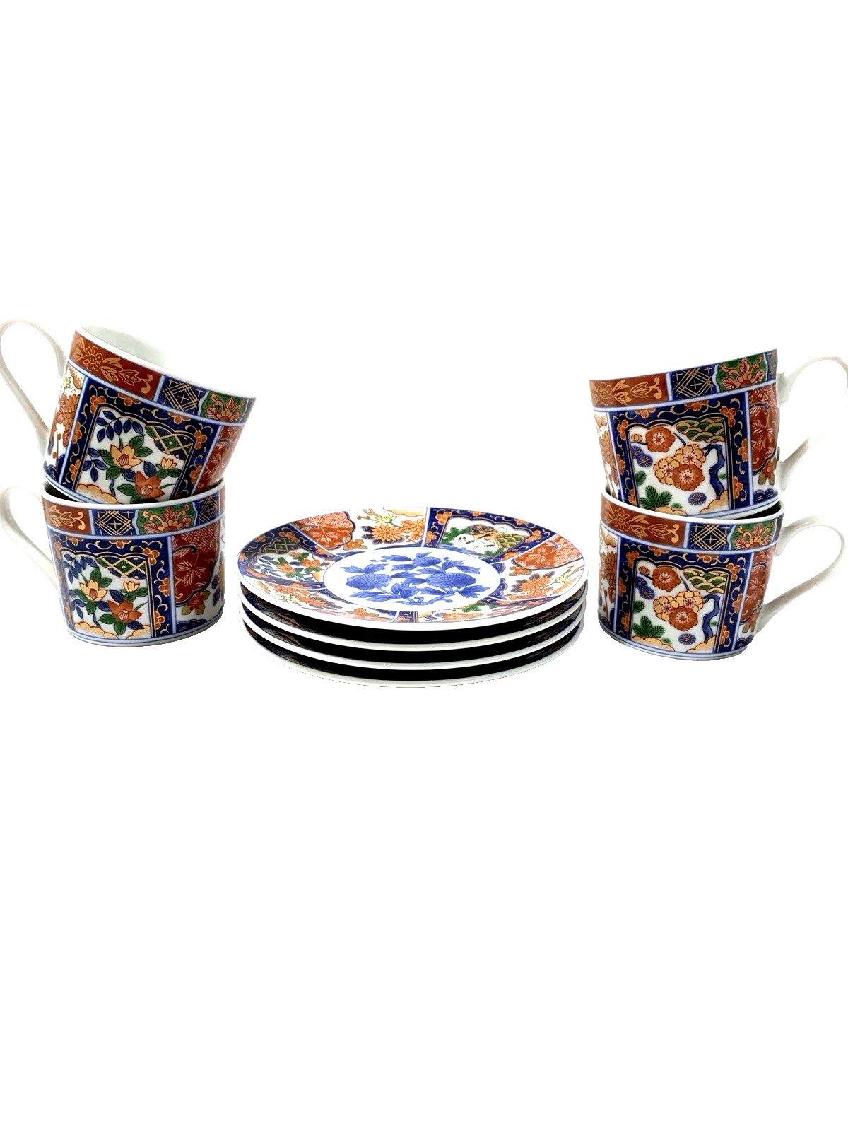 GUMPS KARAKUSA IMARI SET 4 COFFEE TEA CUP&SAUCER 2 SETS AVAIL RED BLU GREN GILT