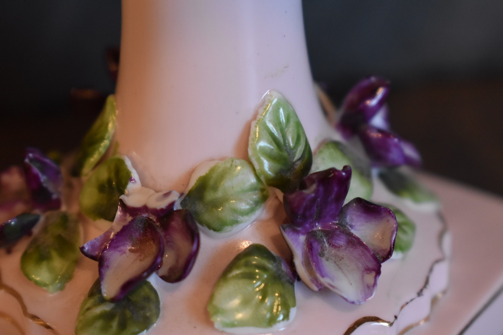 Vintage Handpainted Lefton China Pedestal Compote Bowl Violet Flower Accents
