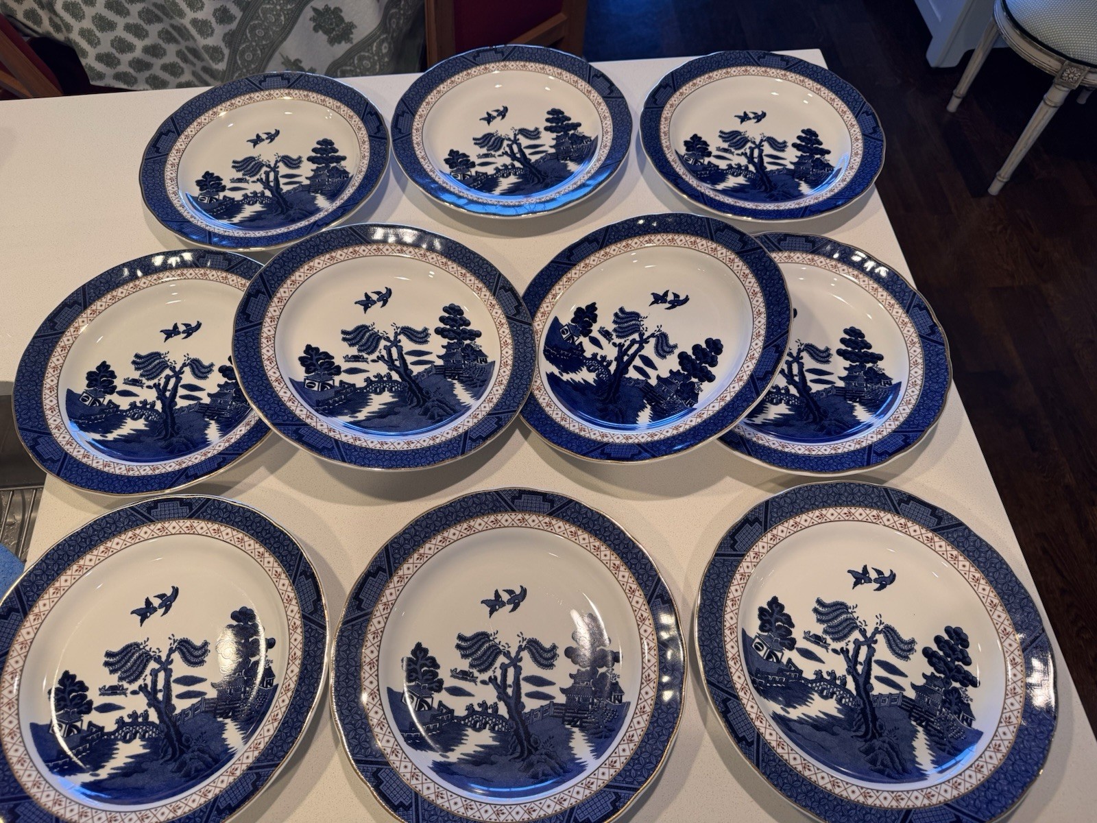 10 VTG 1940s Booths England Real Old Willow Dinner Plate Gold Trim A8025 10-3/8″