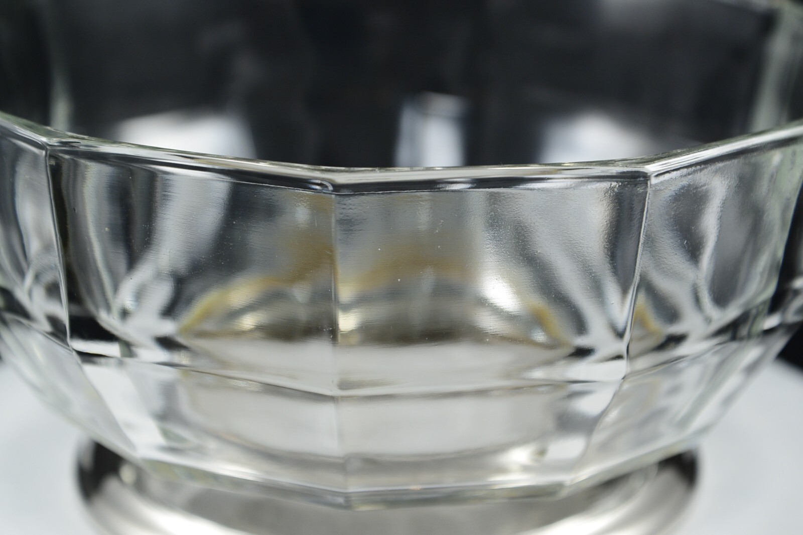 Twelve Panel Sided Crystal Chip & Dip Bowl Silver Plated Base/Dip Bowl Holder
