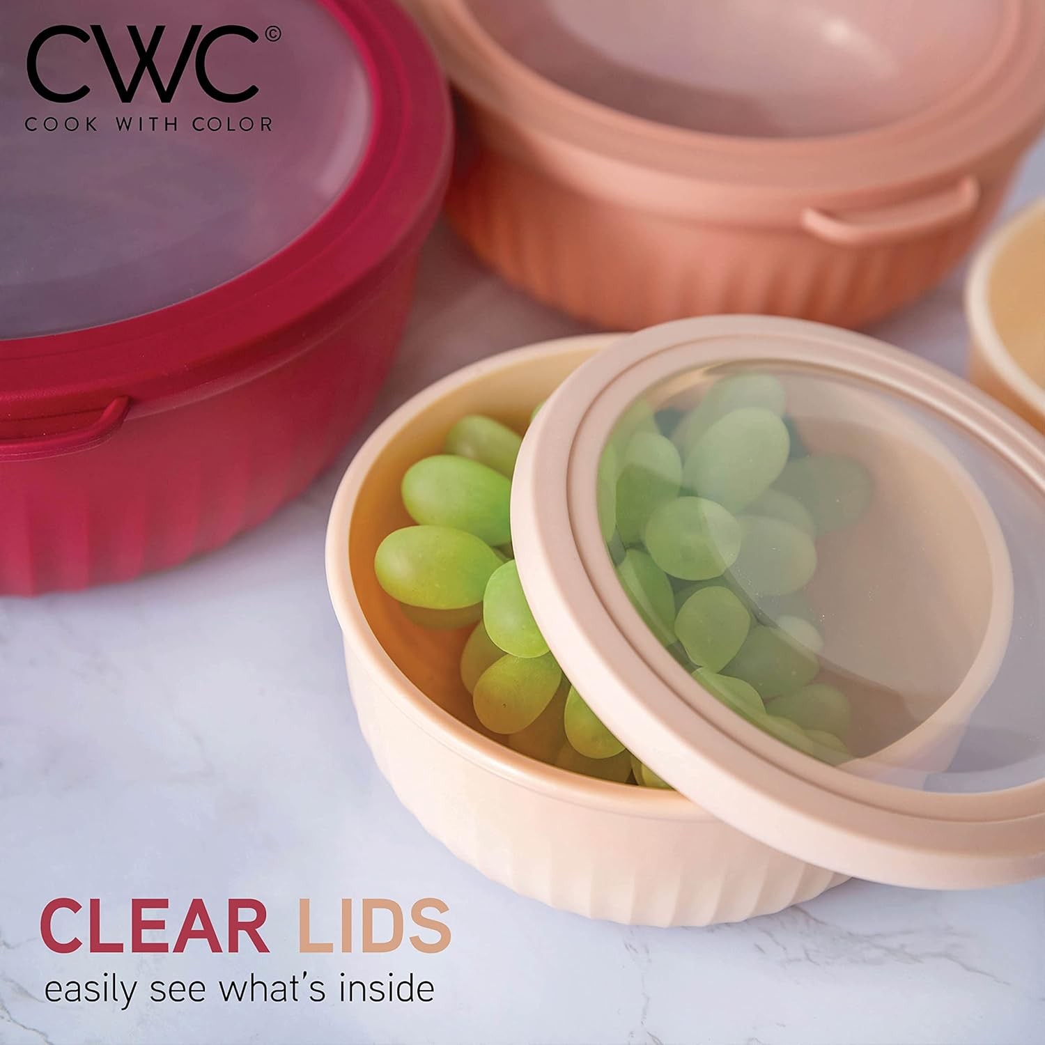 COOK WITH COLOR Prep Bowls w Lids 8Pc Nesting Mixing Set Rose