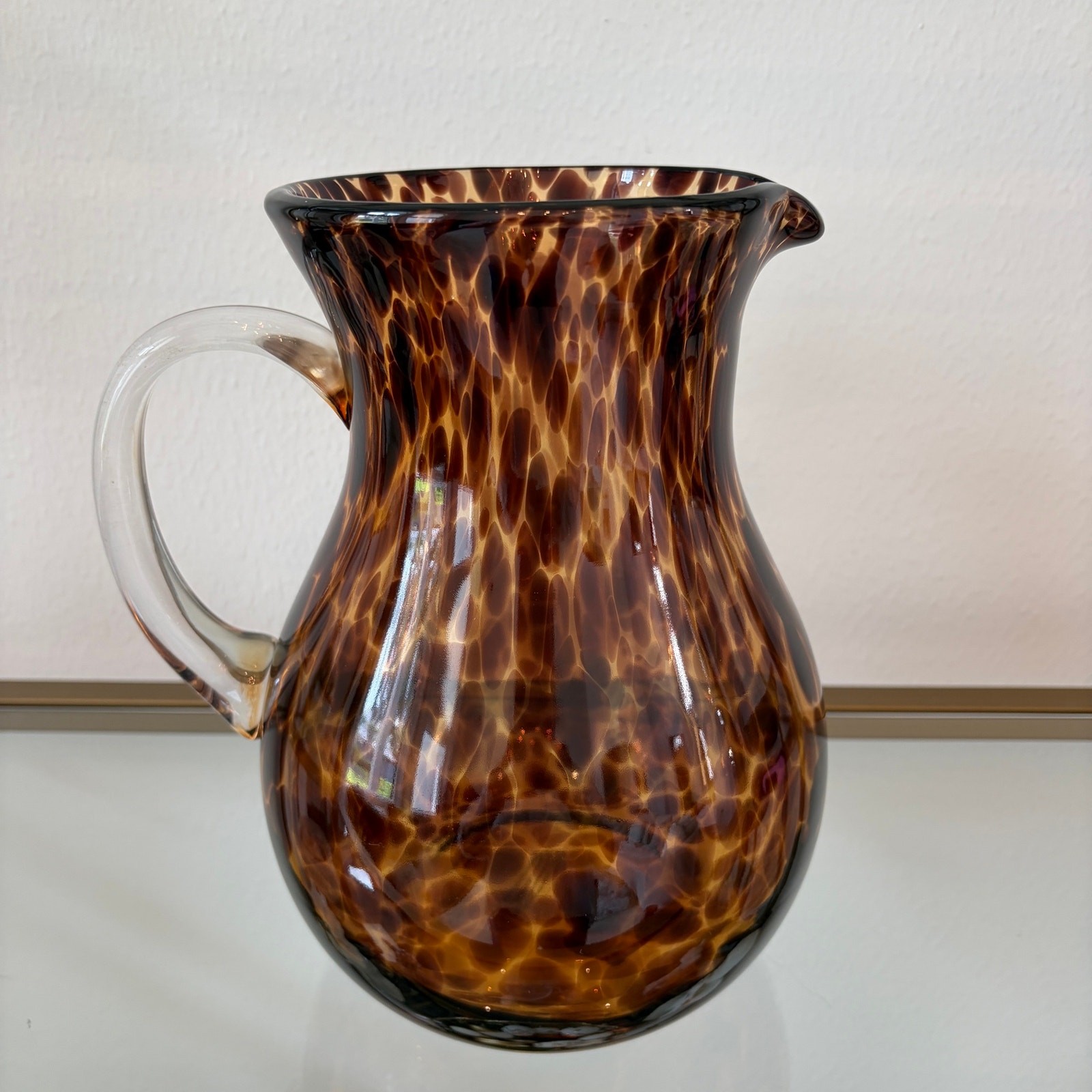 NEW Hand Blown Tortoise Shell Glass Pitcher 9.5in Chic Barware