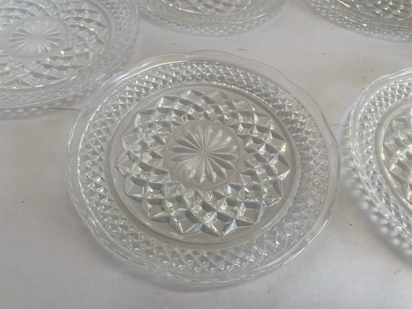 Vintage Set Of 6 Anchor Hocking Wexford 6” Glass Dessert Plate Scalloped Edge