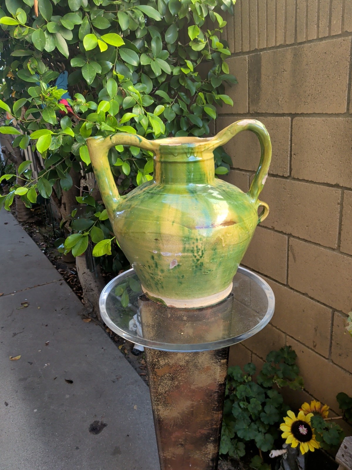 FRENCH ANTIQUE WATER JUG POTTERY VINTAGE CRUCHE EARTHENWARE CERAMIC VESSEL