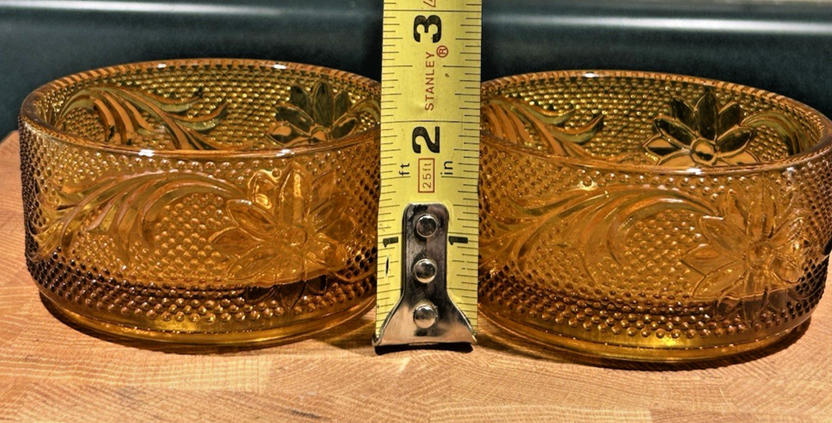 Vtg. Indiana Glass Tiara Amber Round Sandwich Ramekin/Dessert Set of 2- 3.75″