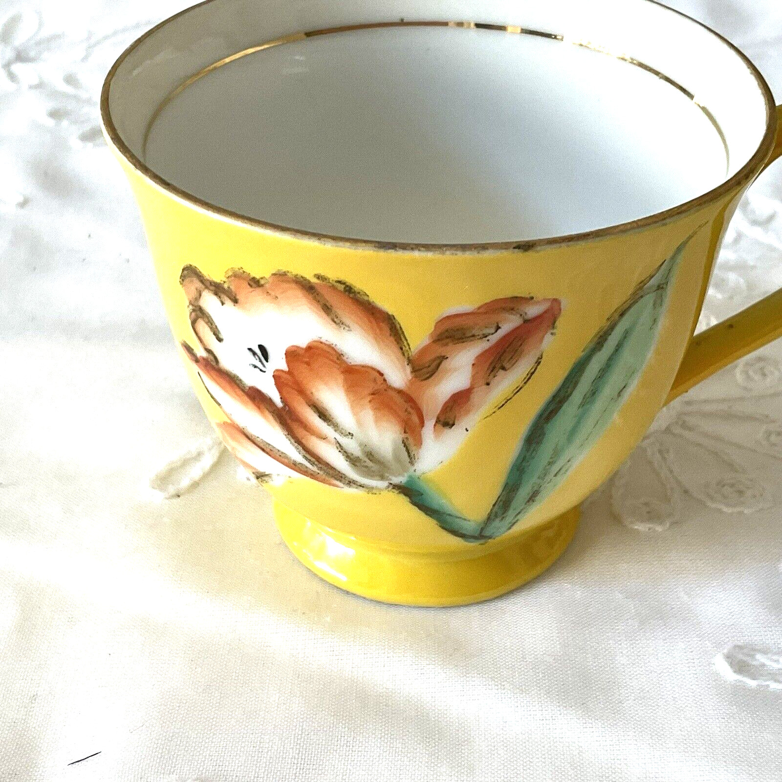 Yellow Cup M.B. Made in Occupied Japan Floral Miniature 2-1/8″ tall Gold Accents