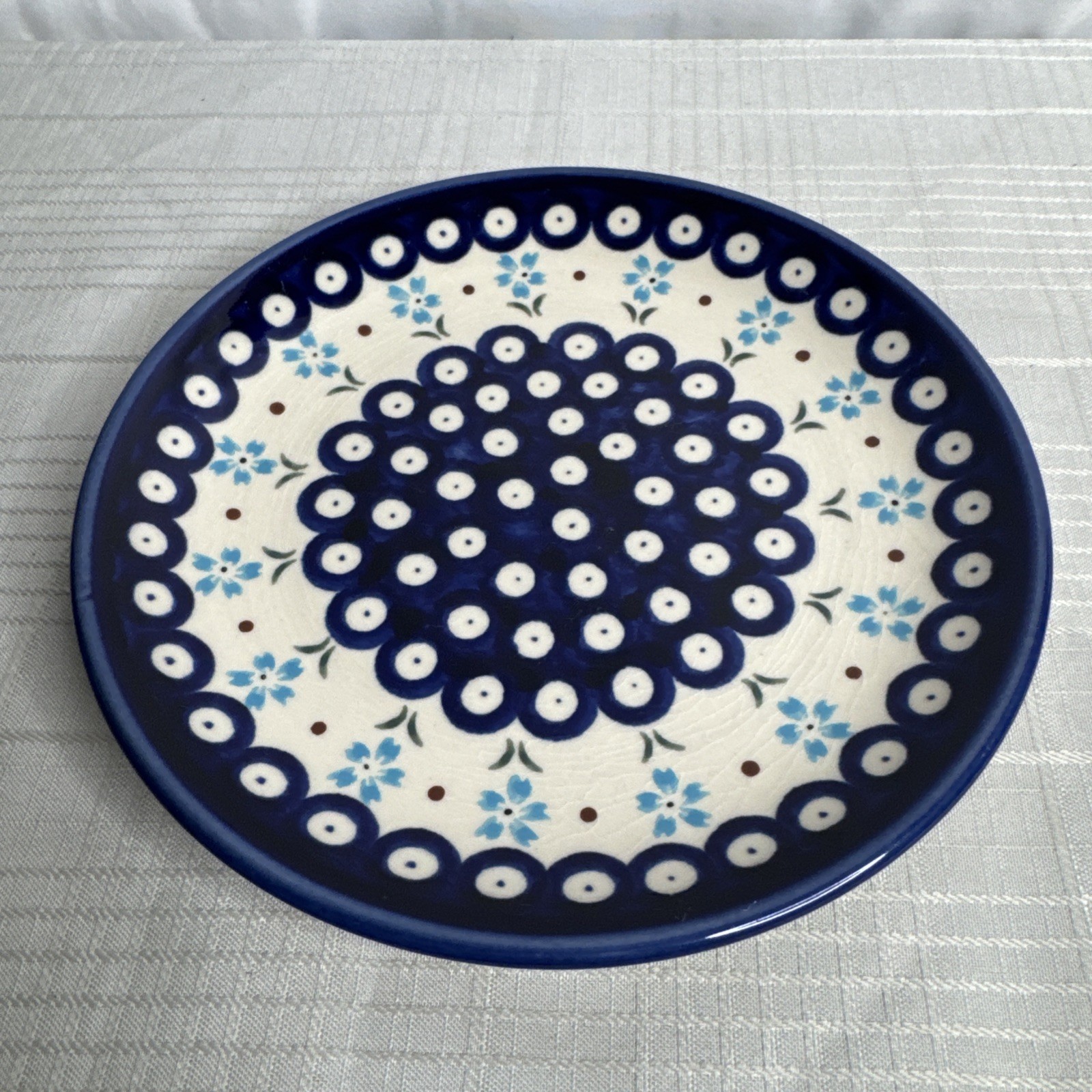 Boleslawiec Polish Pottery Salad/Dessert Plate Flowering Peacock 7.75″ SET OF 4