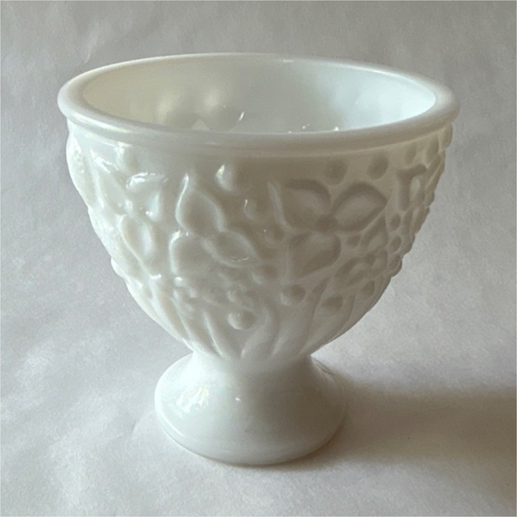 Unmarked White Milk Glass Round Pedestal Bowl Floral Embossed Decorative