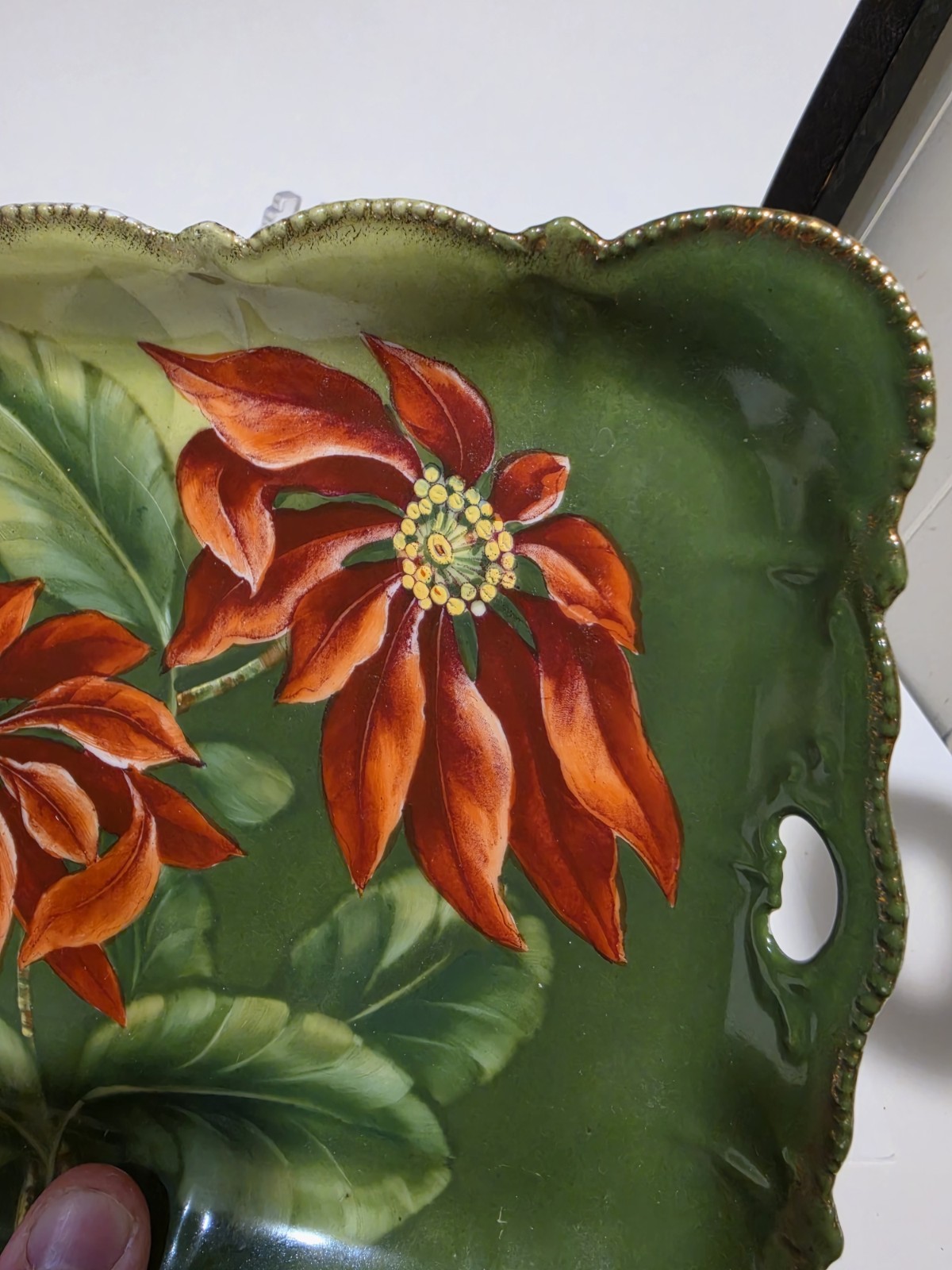 Old Bavaria Porcelain Hand Painted POINSETTIA Rectangular Vanity Tray
