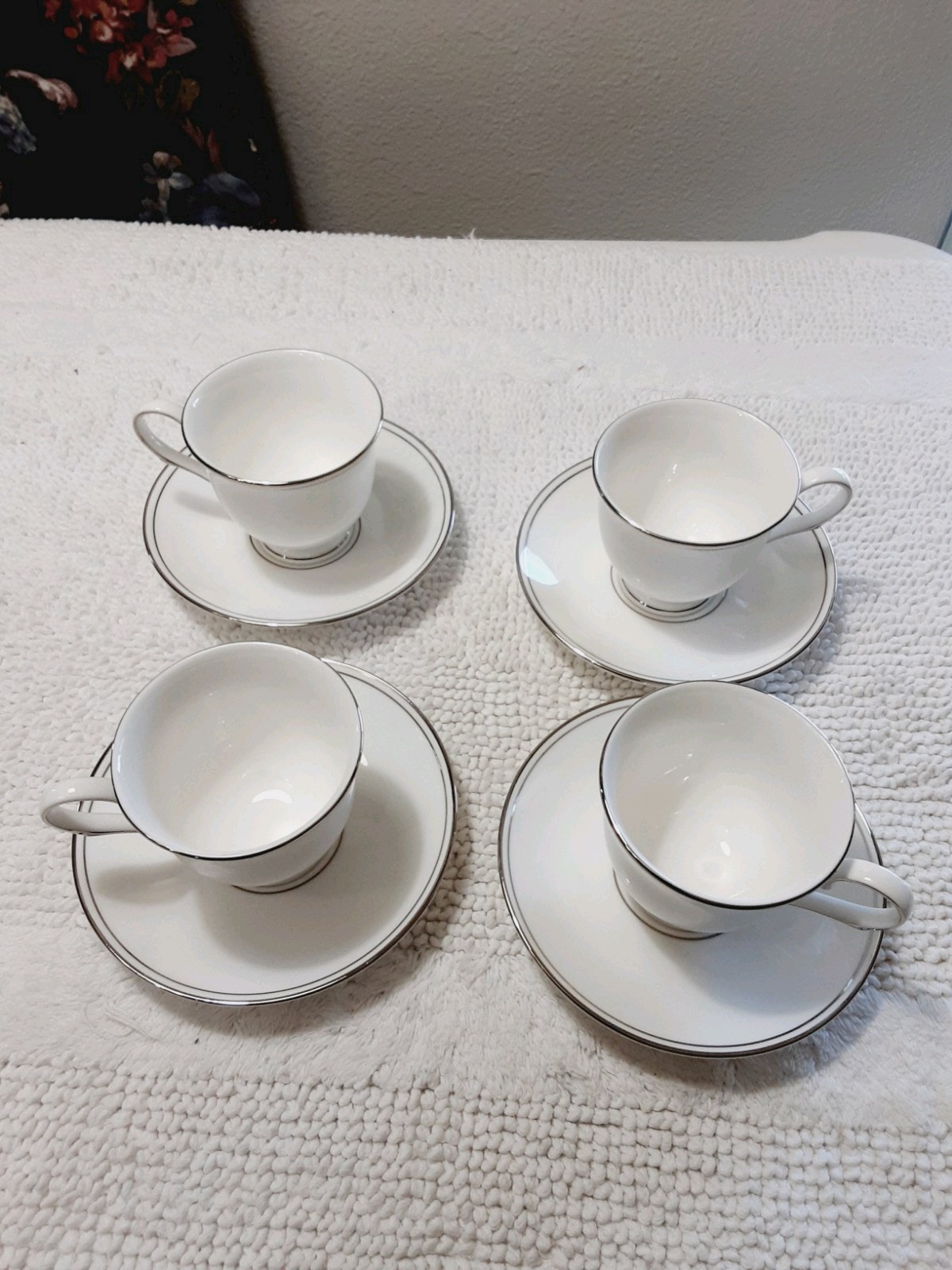 Lenox Federal Platinum Tea Cups & Saucer Classics Collection Bone China Set Of 4