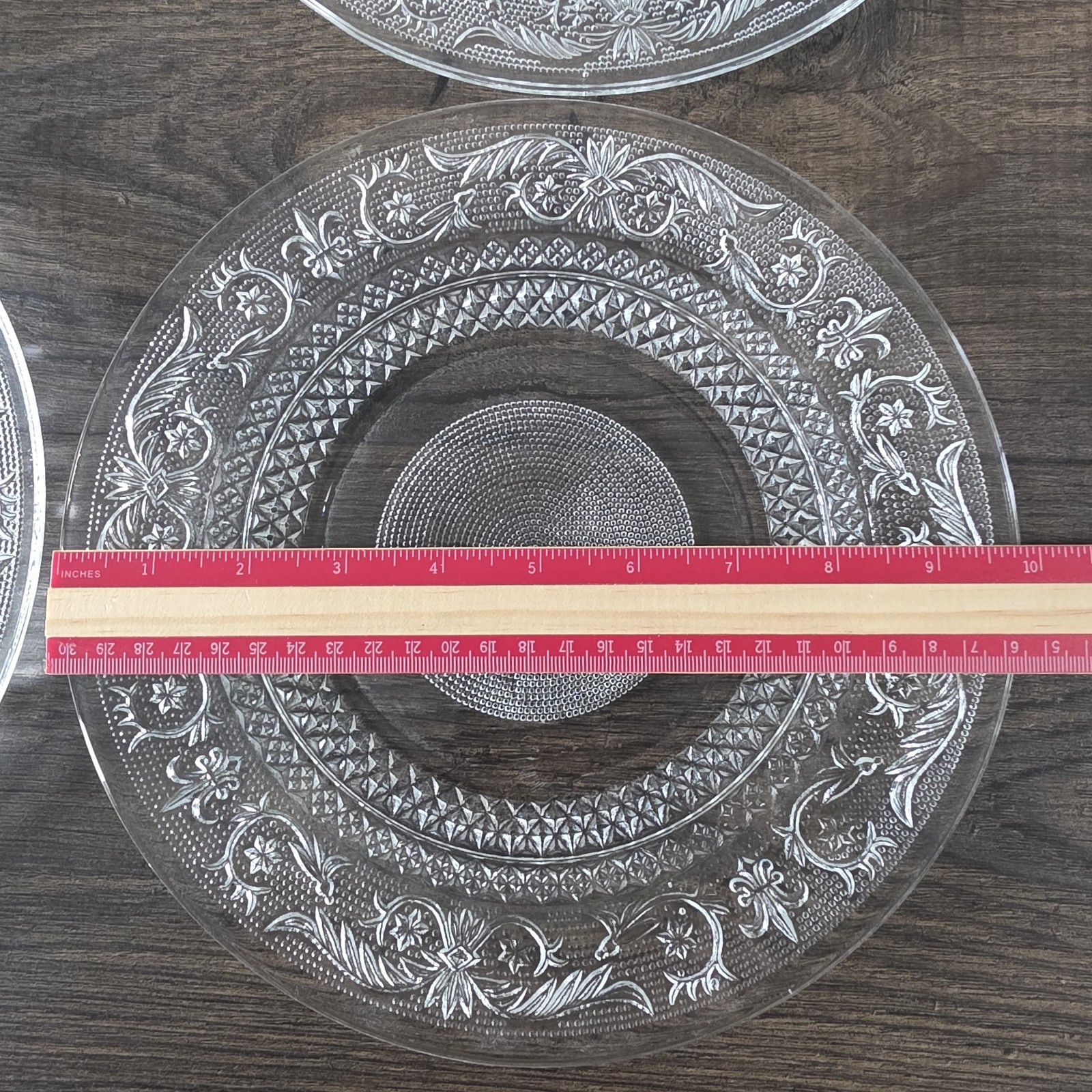 KIG Malaysia Pressed Glass Plates Set 4 Fleur De Lis Clear Vintage