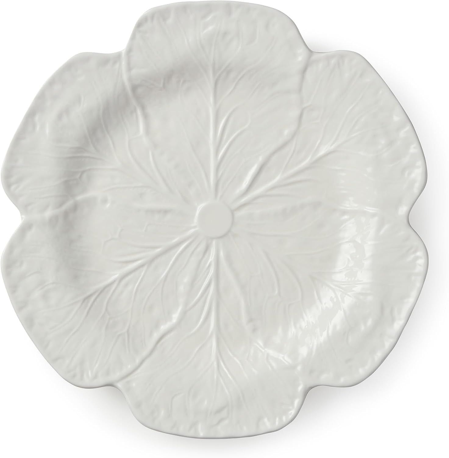 White Cabbage 3-D 11″DINNER PLATES, SETOF 4 – Sculpted Ivory Stoneware Leaf