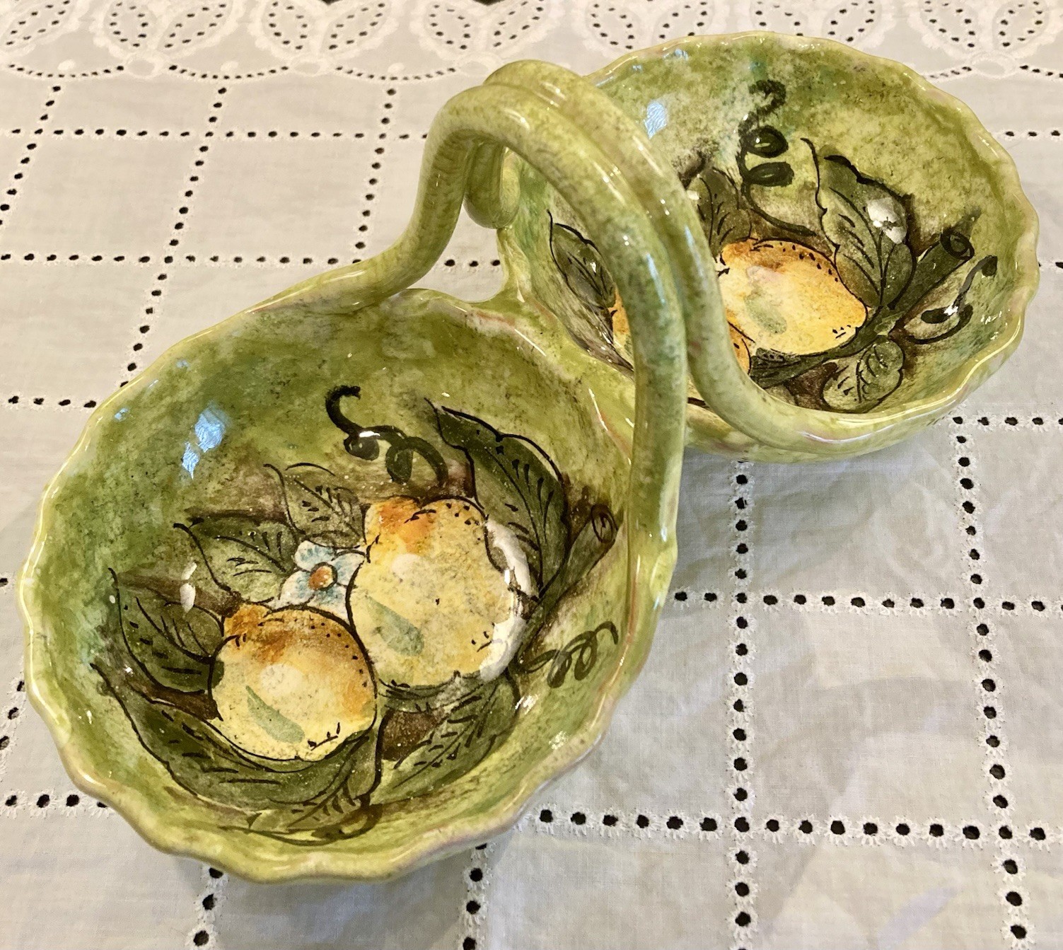 Italian Majolica Double Sided Bon Bon Serving Dish Lemons Creazioni D’arte