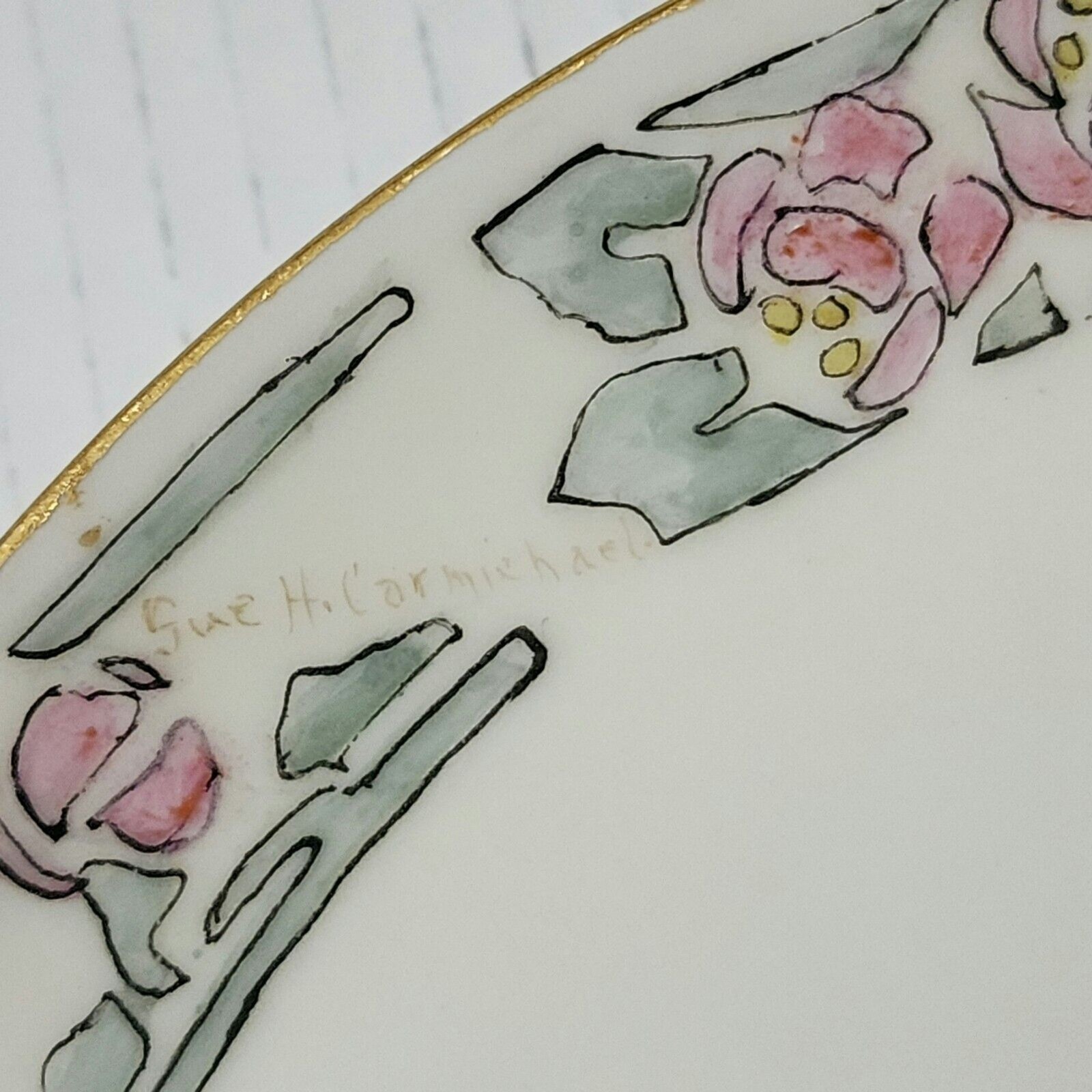 Antique Haviland Limoges France Plate Wild Roses Hand Painted Signed Carmichael