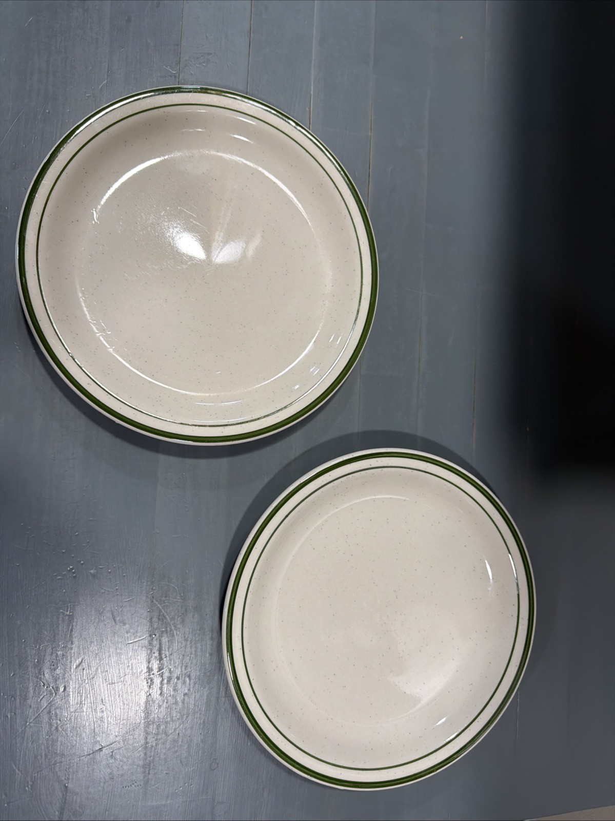 World Ultima GG-8 Salad Plates Set Of 2, Green Trim, Speckles, 9”