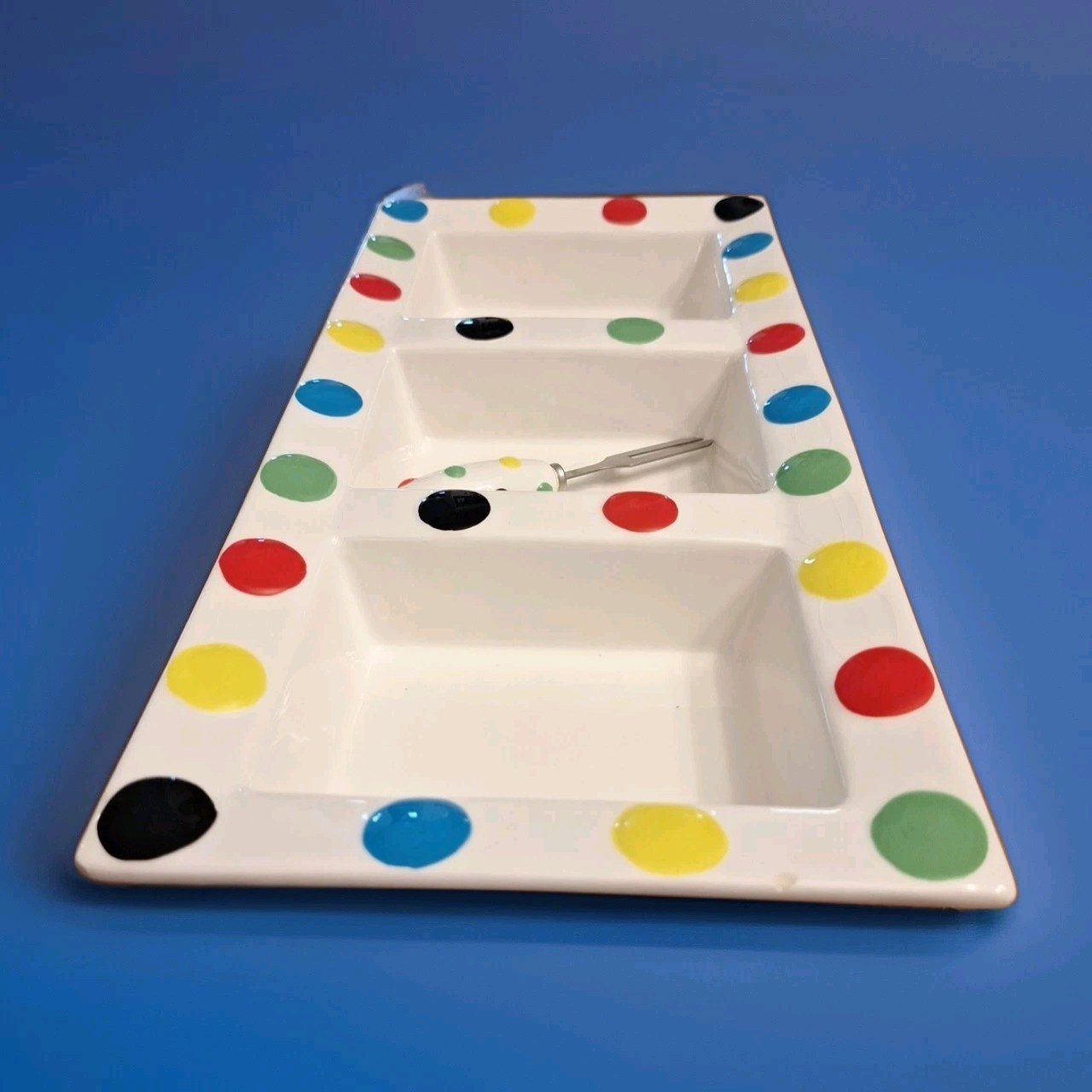 Mainstream Collection Condiment Tray Polka Dot With Serving Utensil 20x11x6 Read