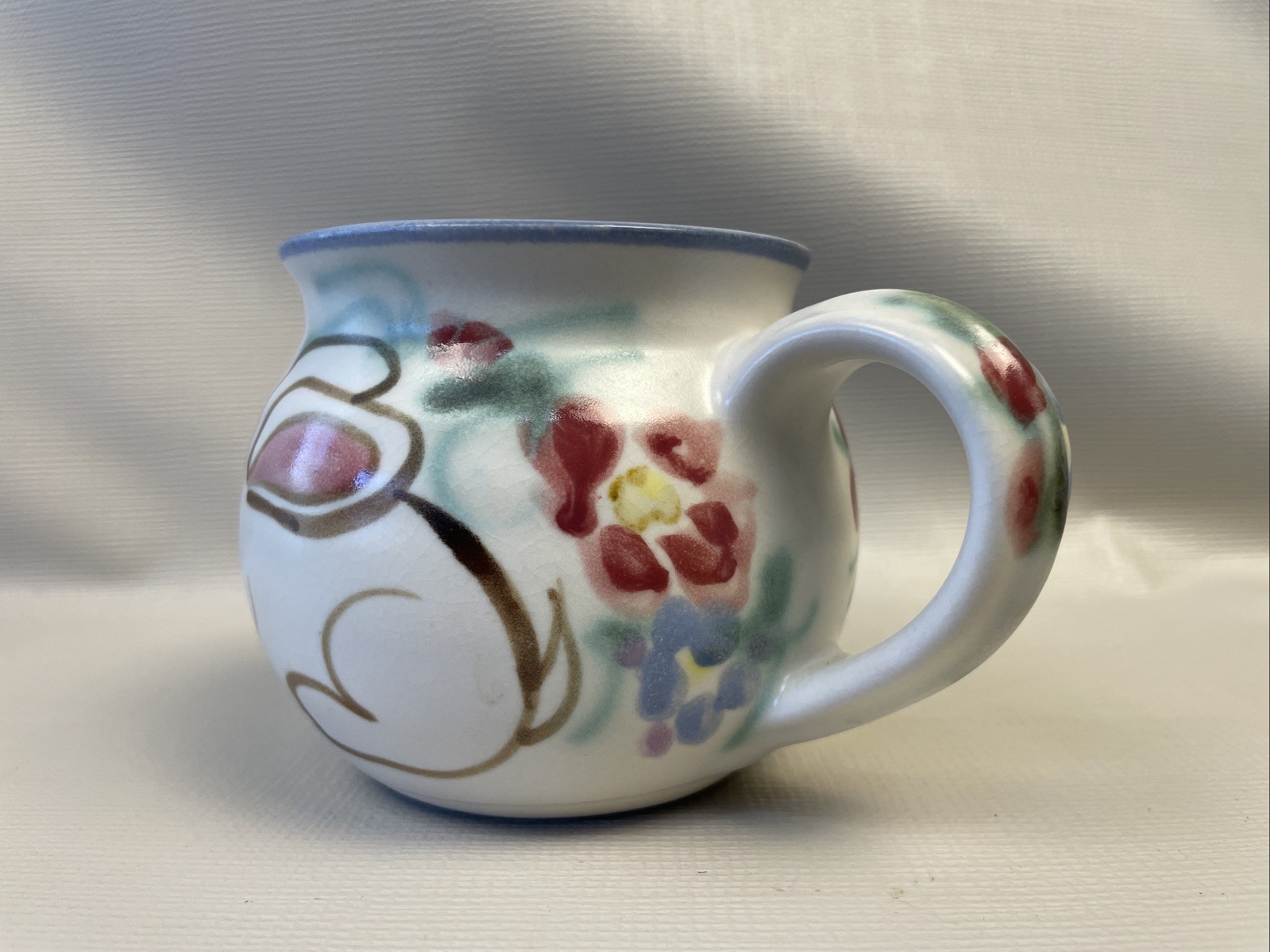 Clouds Folsom Signed Hand-Made Hand Painted Floral & Rabbits Mug 1997