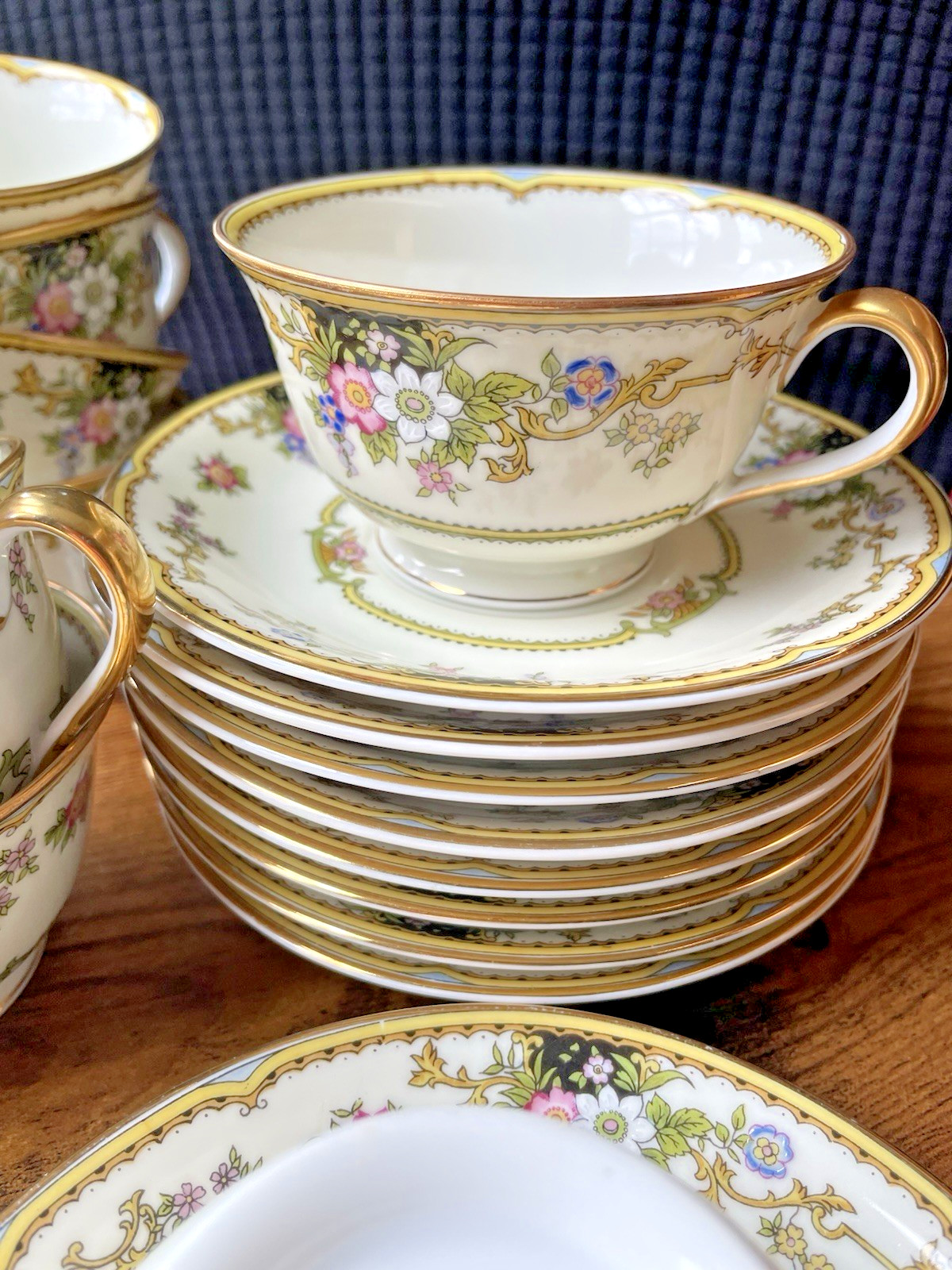 Noritake Tea Cup & Saucer Gold Floral China Vintage Set Cordova 1930’s Japan