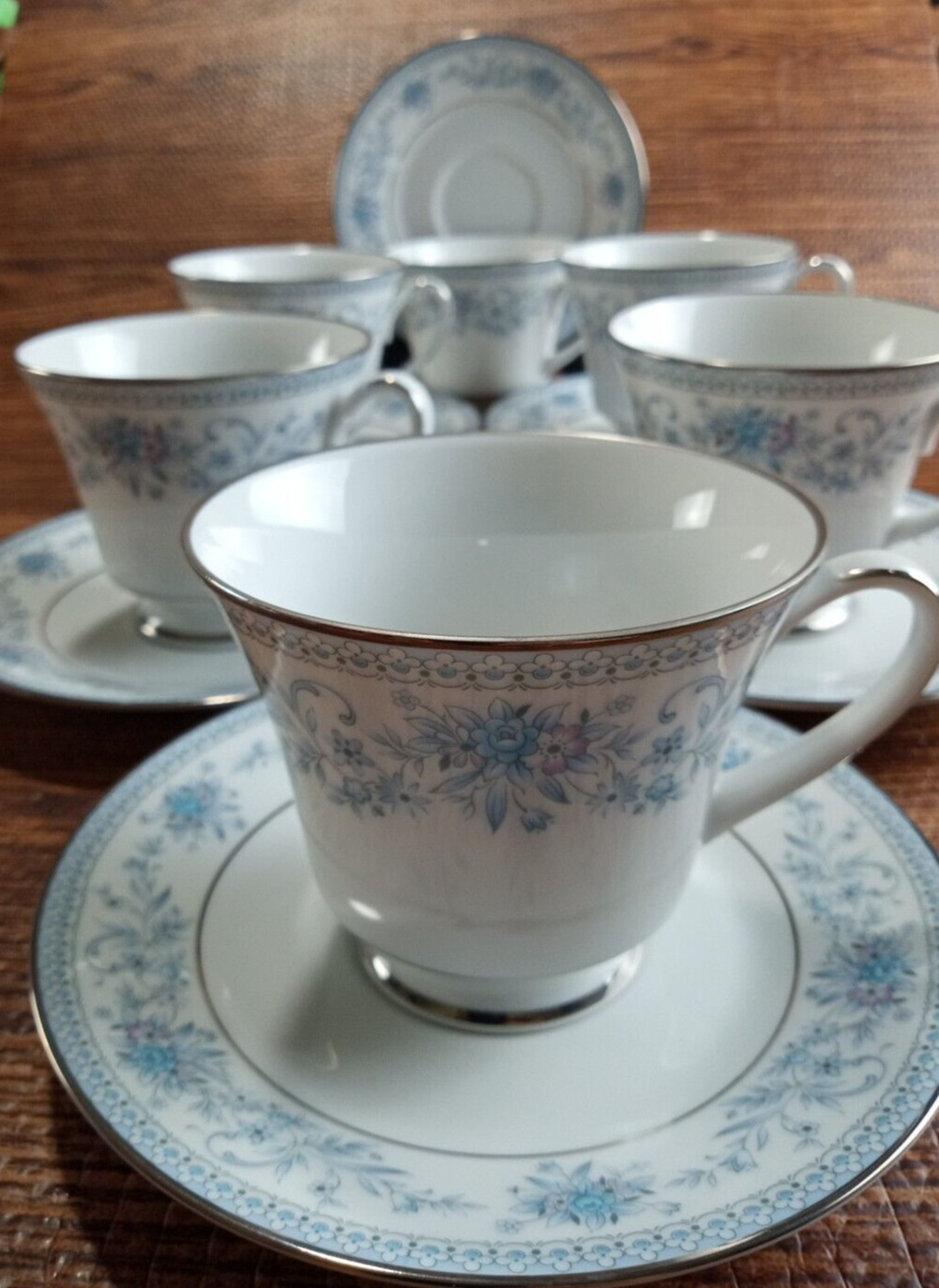 Noritake Blue Hill Cups & Saucers Fine China Made In Sri Lanka Set Of 6