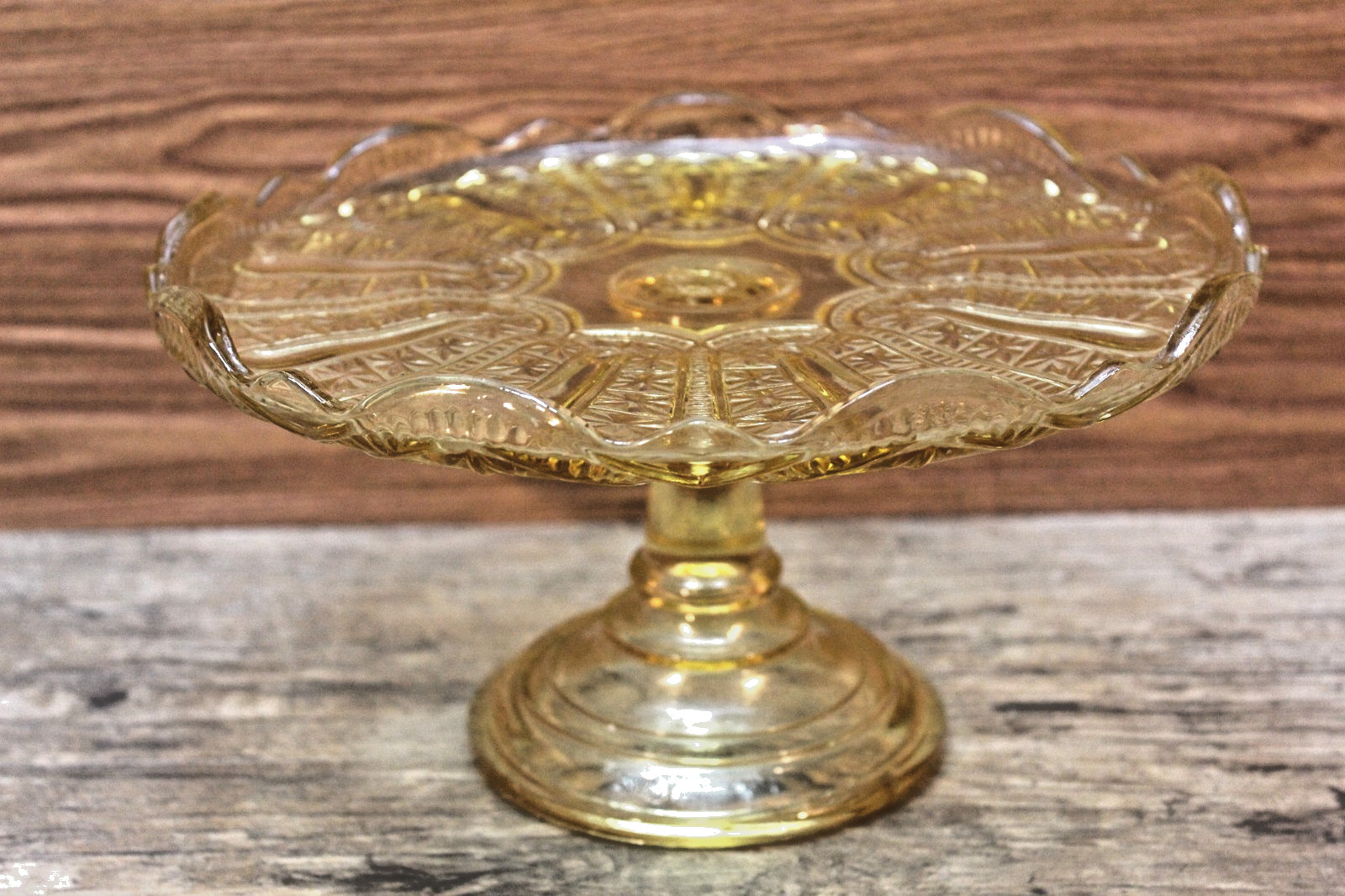 Bryce Walker Jasper EAPG Amber Glass Pedestal Cake Plate Stand, 1880’s Antique