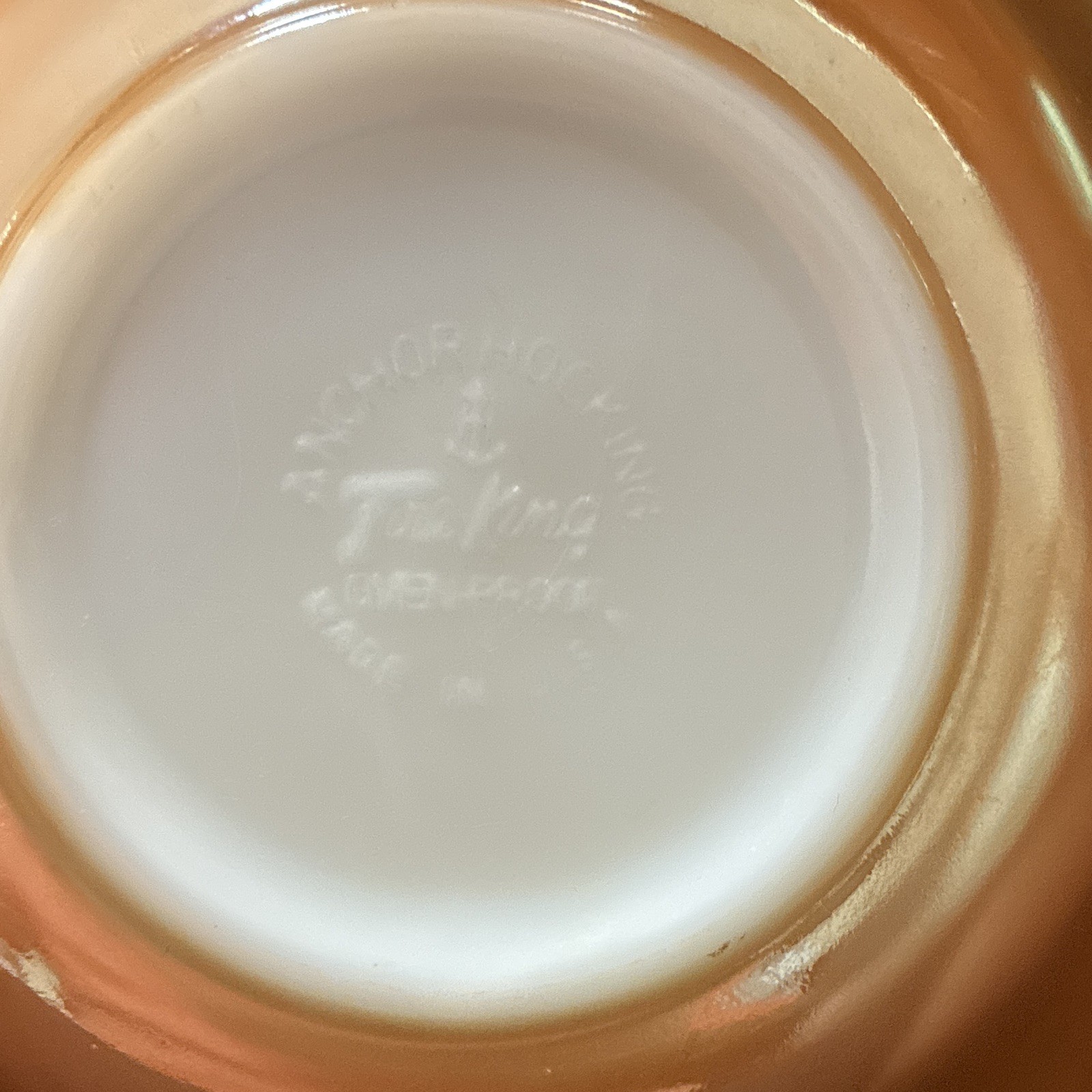 6 piece Fire-King Peach Swirl Milk Glass Set Oven Safe MCM USA 1950s.