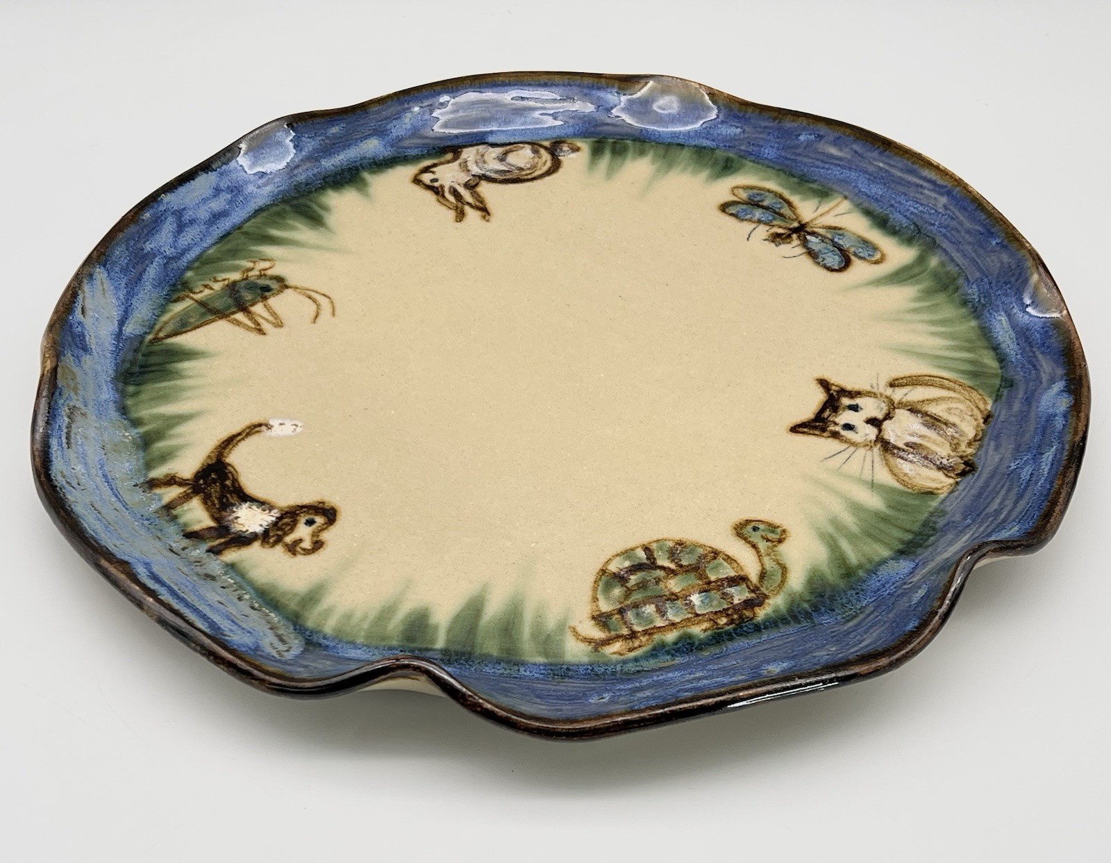 Janet Resnik HUGE 15.25″ LAZY SUSAN PLATTER Country Animals STUDIO ART POTTERY