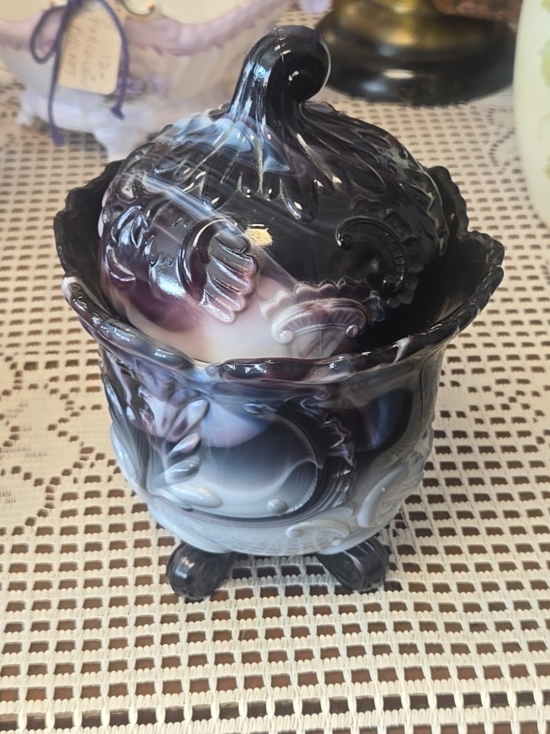 Imperial Vintage Purple Slag Glass Candy Dish Lidded Dish EXC