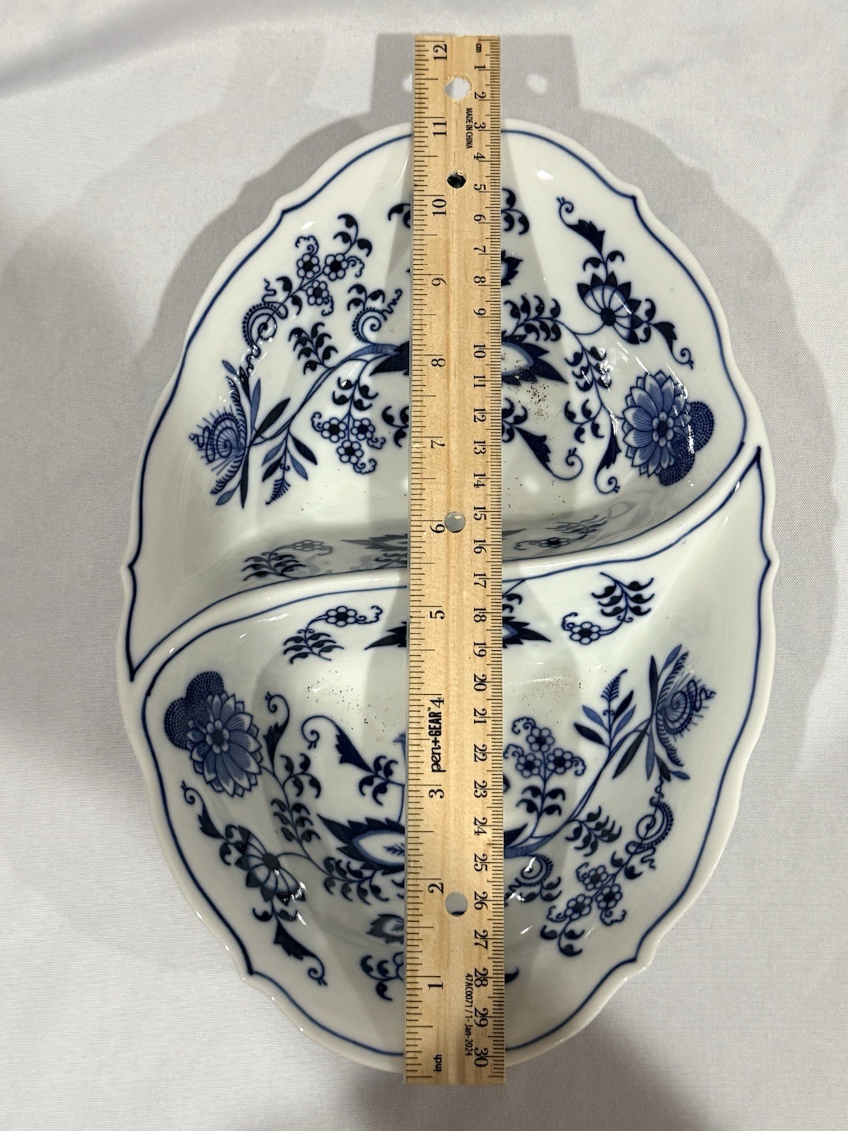 Vintage Blue Danube Blue Onion Pattern Divided Oval Serving Bowl 11”