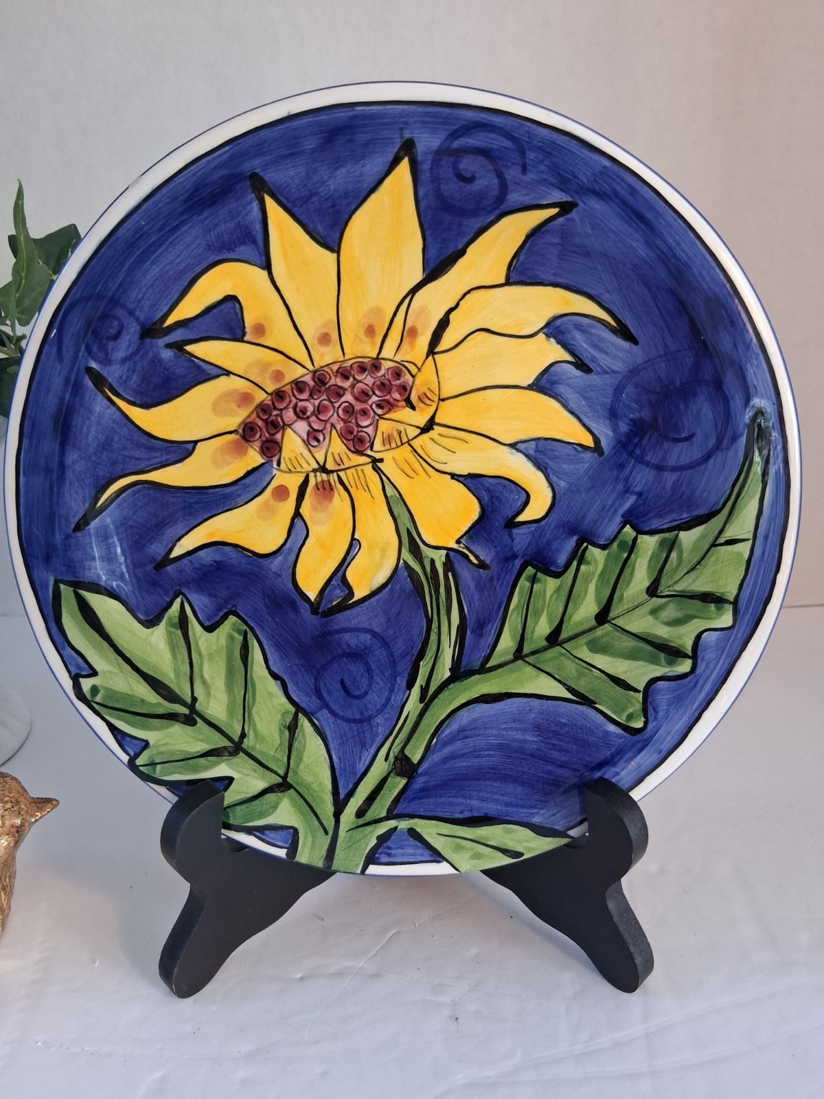 Vintage “Tika Lotus International” Brand Sunflower Plate; Cobalt Blue & Yellow