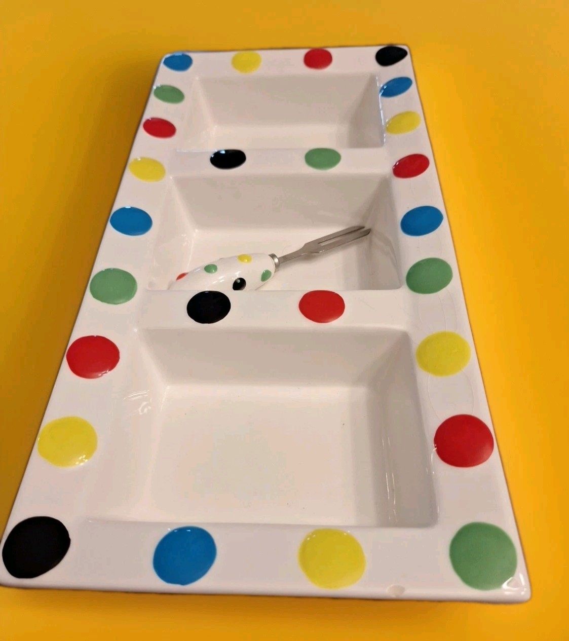 Mainstream Collection Condiment Tray Polka Dot With Serving Utensil 20x11x6 Read