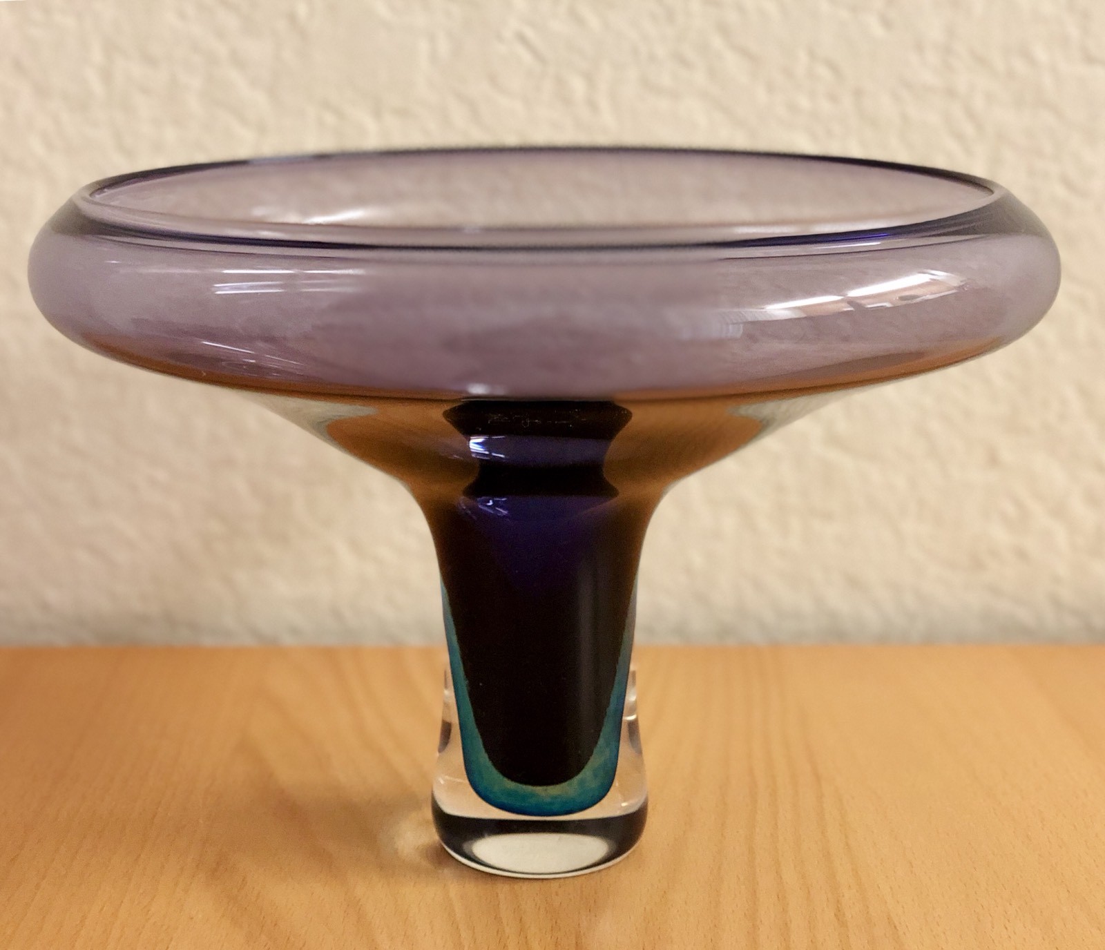 Laurie Thal studio art glass vase sculpture signed blue purple.