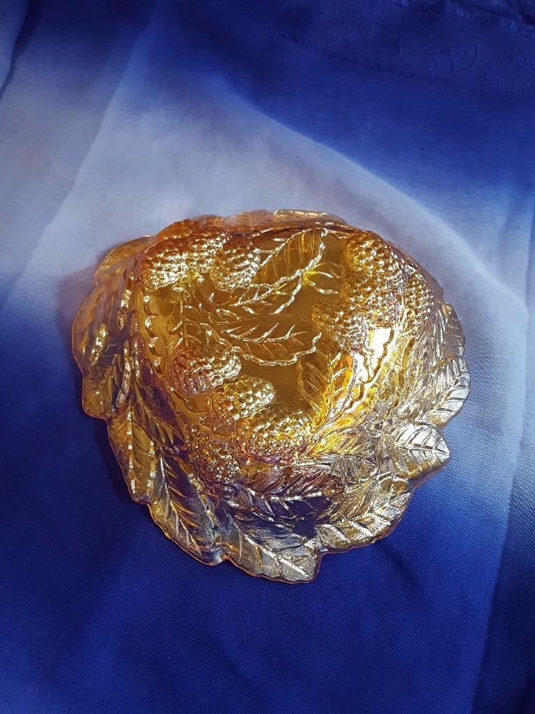 Vintage Indiana Loganberry Carnival Glass Marigold Iridescent Candy Dish Bowl