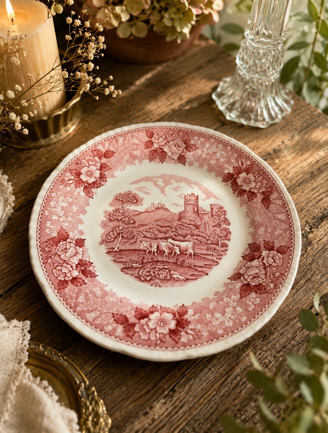 Vintage Adams English Scenic Red Transferware Ironstone Plate | Made in England